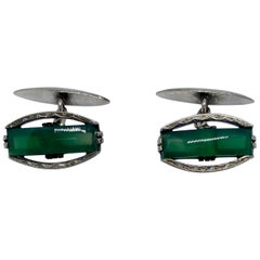 Art Deco Cufflinks in Silver with Chrysoprase