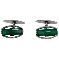 Boutons de manchette Art déco en argent avec chrysoprase