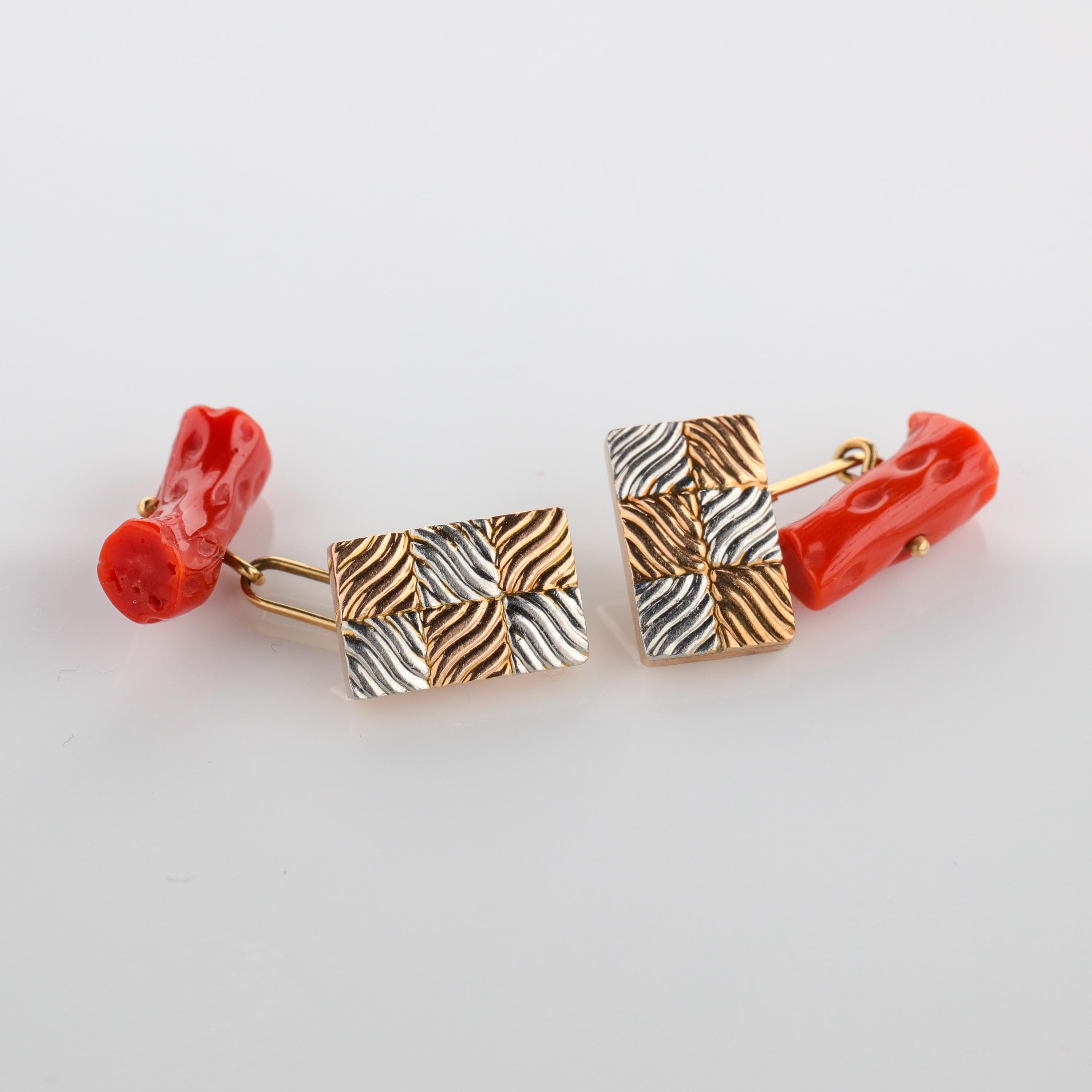 Gold & Coral Cufflinks Art Deco For Sale 3