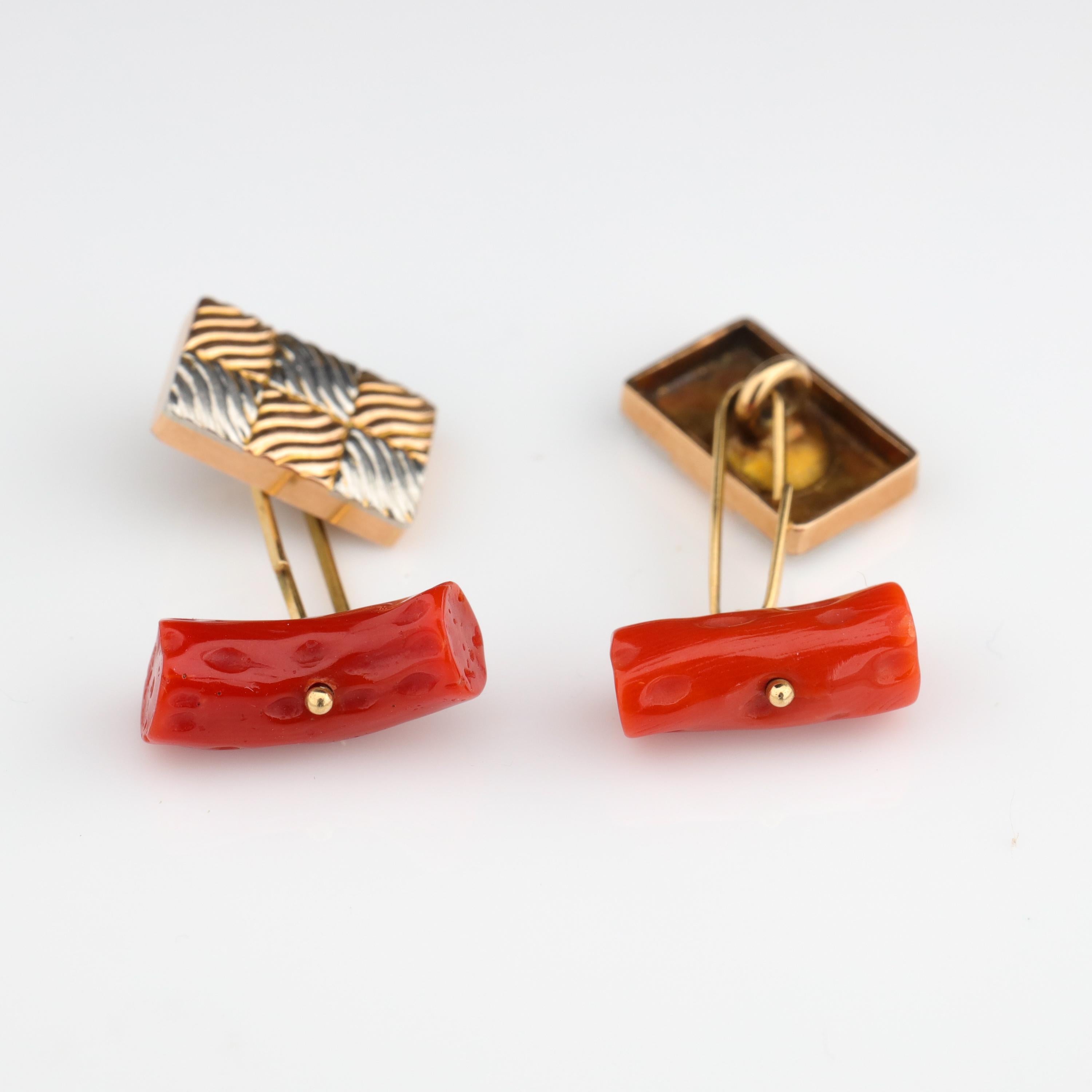 Gold & Coral Cufflinks Art Deco For Sale 4