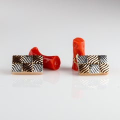 Gold & Coral Cufflinks Art Deco