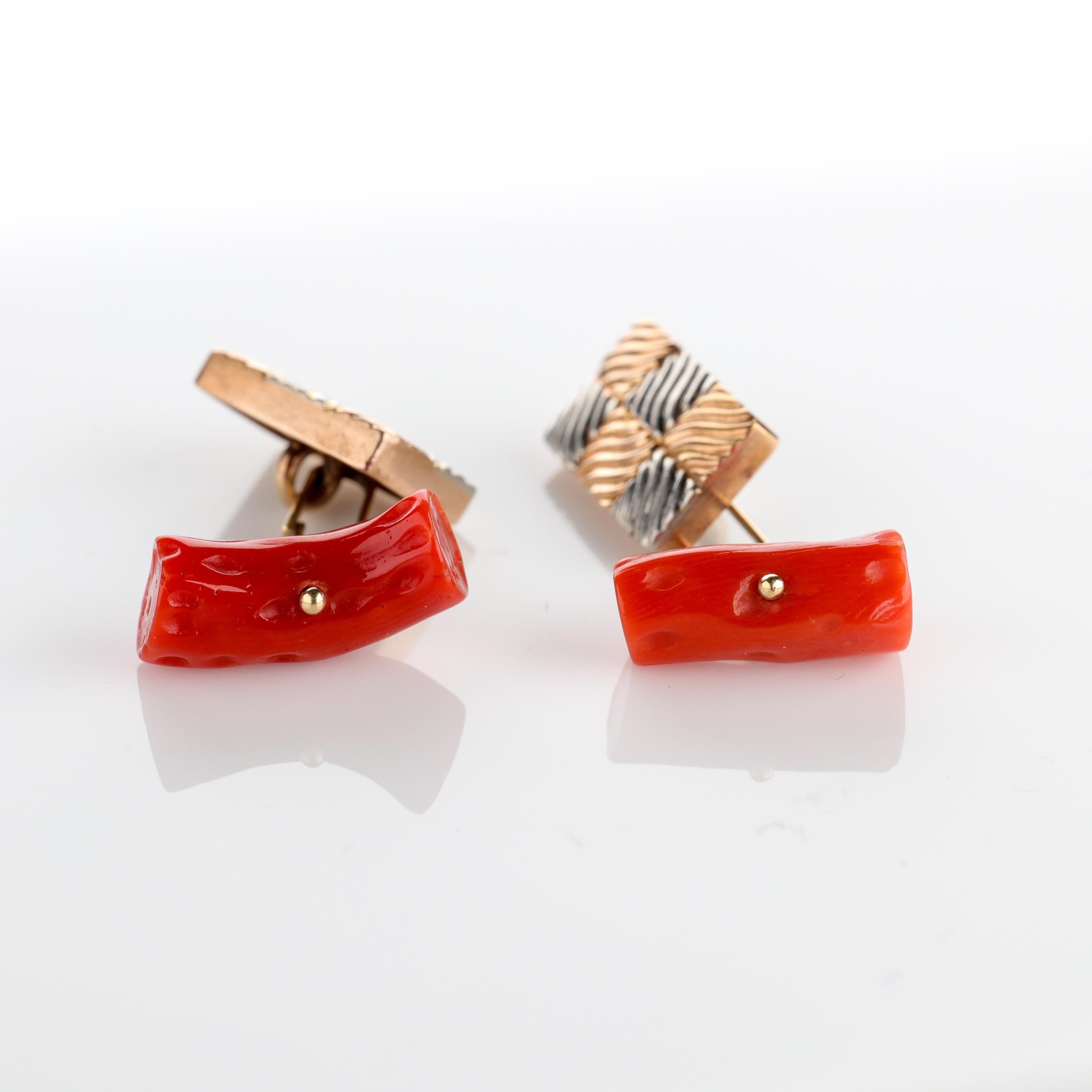 Bead Gold & Coral Cufflinks Art Deco For Sale