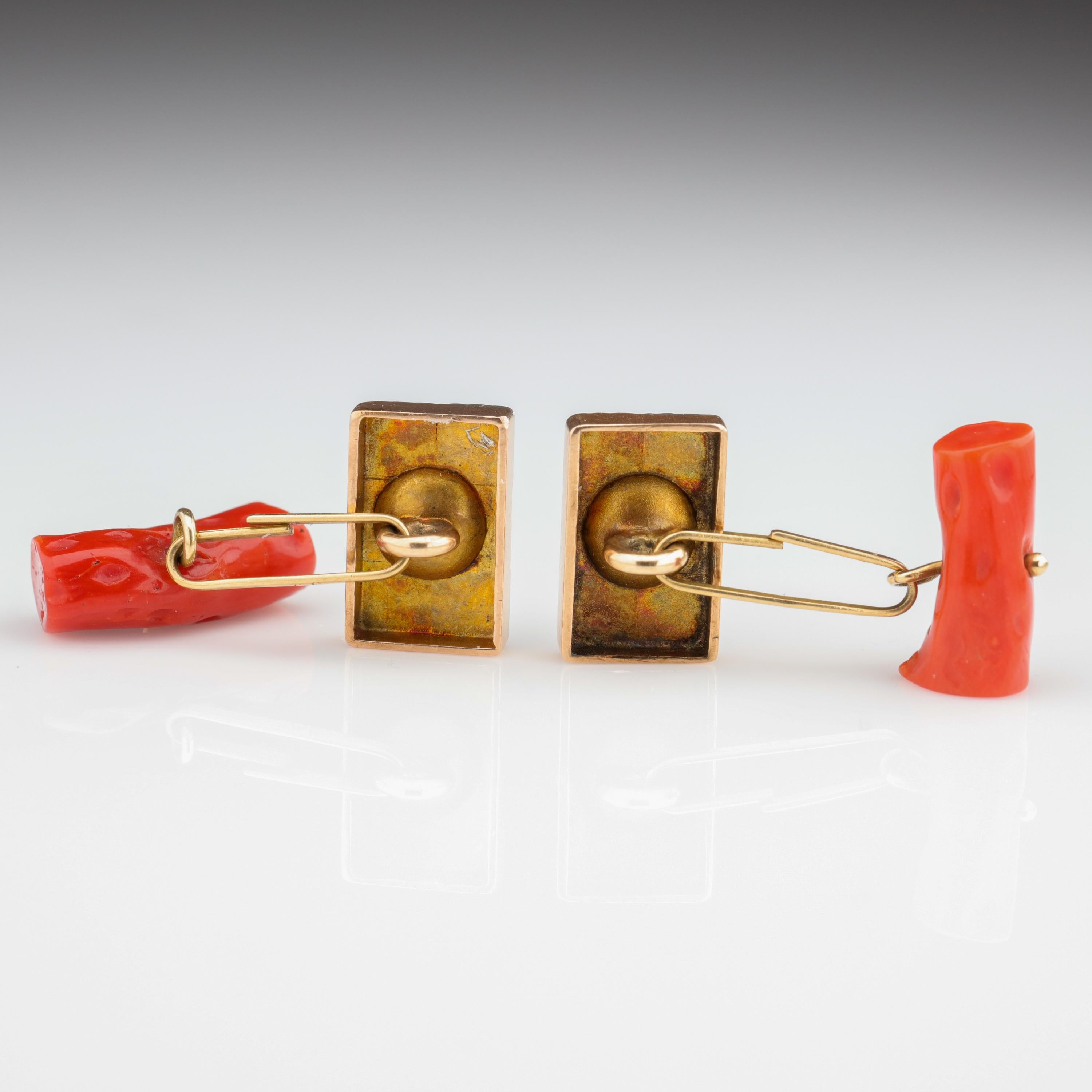 Gold & Coral Cufflinks Art Deco For Sale 1