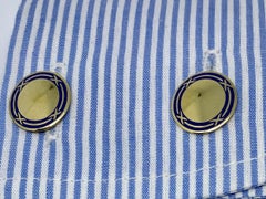 Art Deco Cufflinks in Yellow Gold and Blue Enamel by Sansbury & Nellis