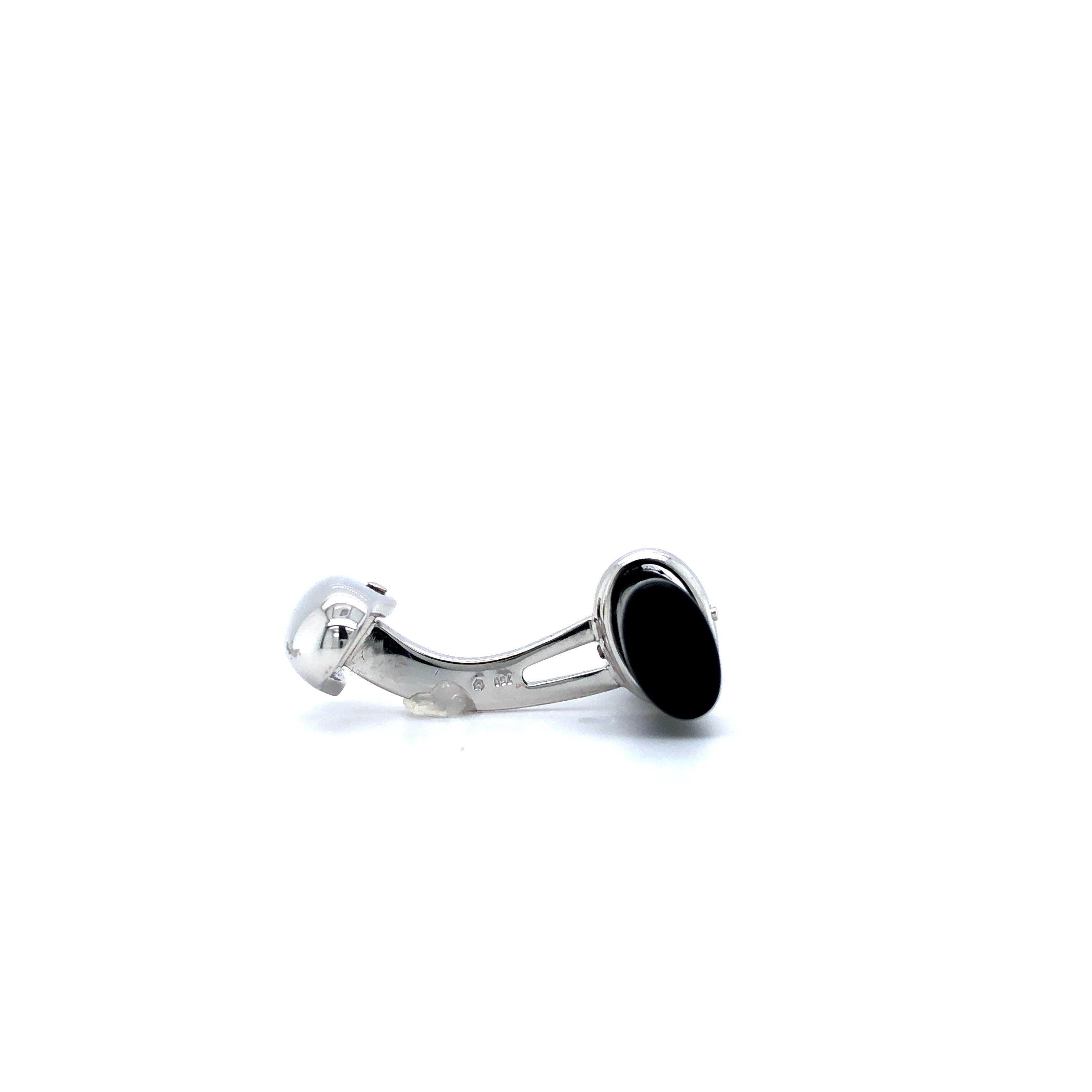 Contemporary Art Deco Style Cufflinks with Cylindrical Black Onyx Bars, 18k White Gold For Sale