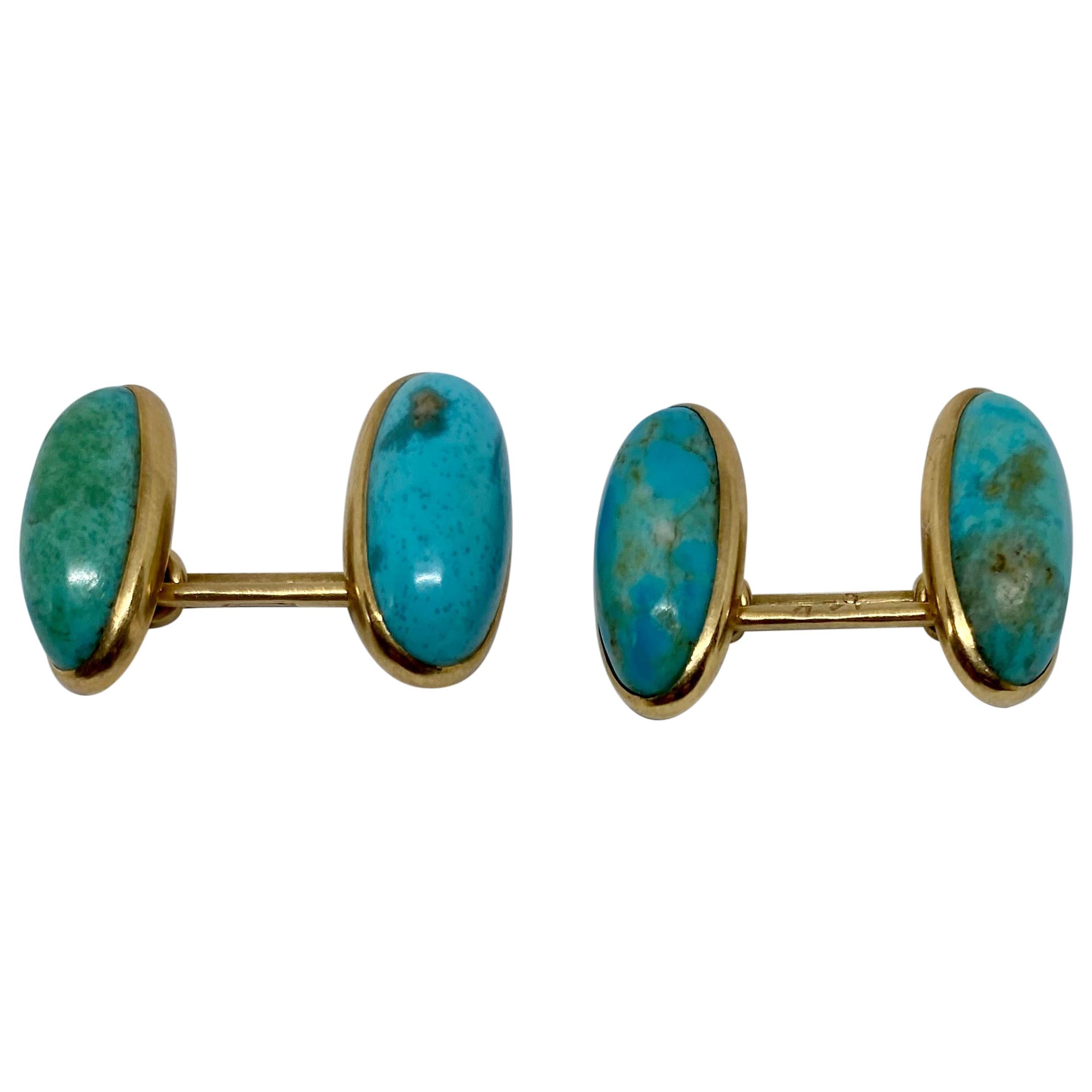 Art Deco Cufflinks with Turquoise Set in 14 Karat Rose Gold by Larter & Sons