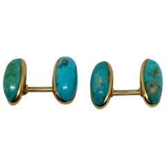 Antique Art Deco Cufflinks with Turquoise Set in 14 Karat Rose Gold by Larter & Sons