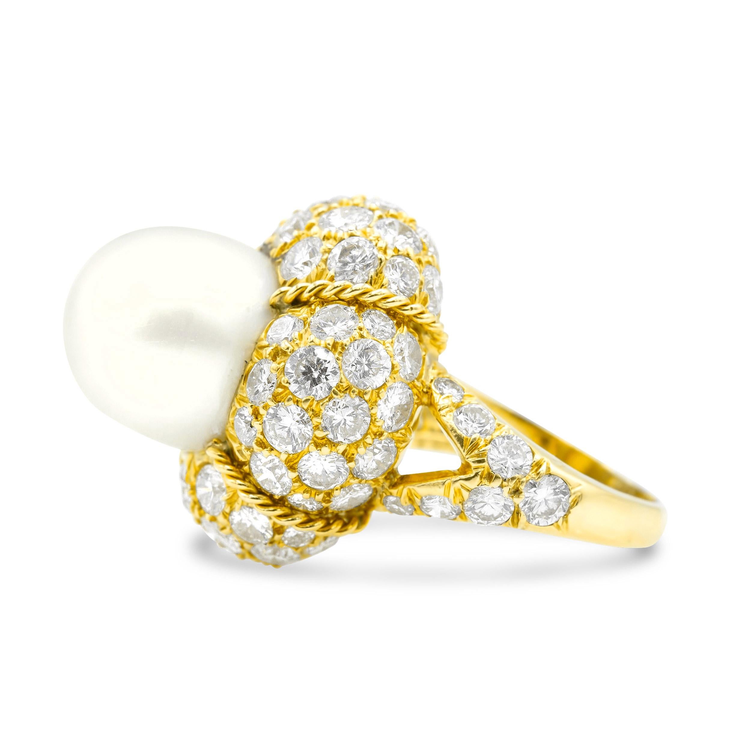 Round Cut Art Deco Cultured Pearl and Diamond Cocktail Ring