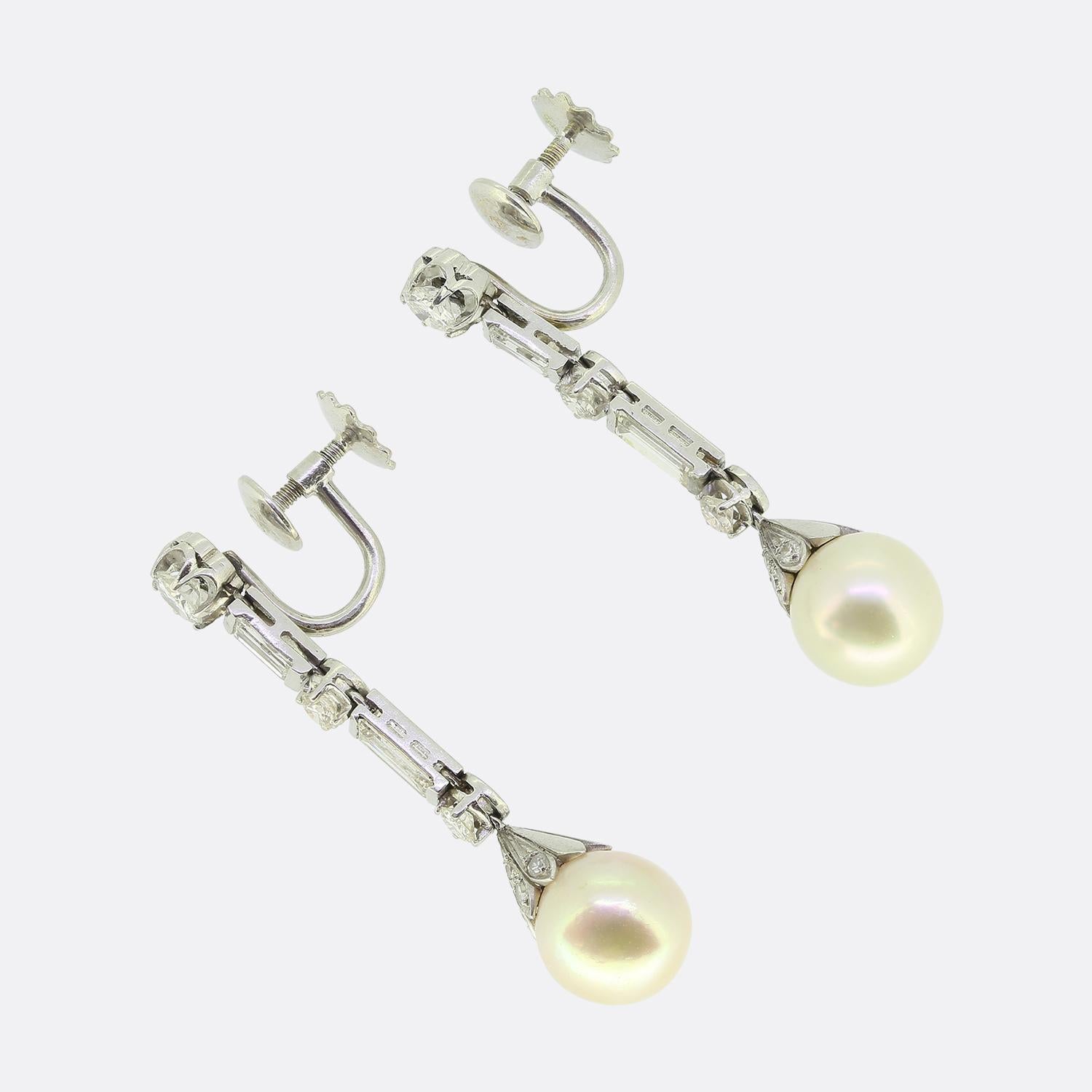 Art déco ART OF PEARLS - Pendants d'oreilles en perles de culture et diamants en vente