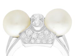 Art Deco Cultured Pearl and Diamond White Gold Cocktail Ring