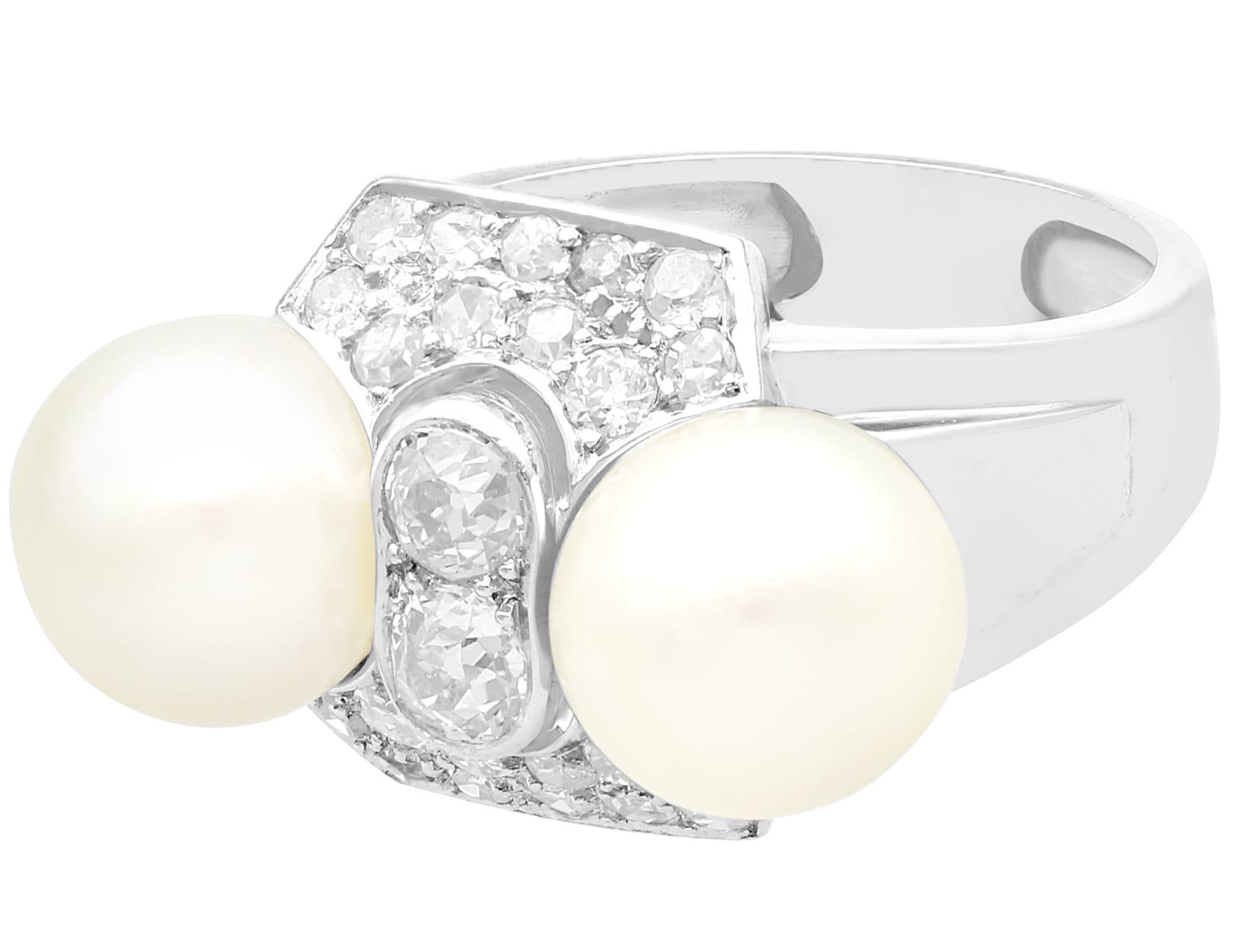 Round Cut Art Deco Cultured Pearl and Diamond White Gold Cocktail Ring For Sale