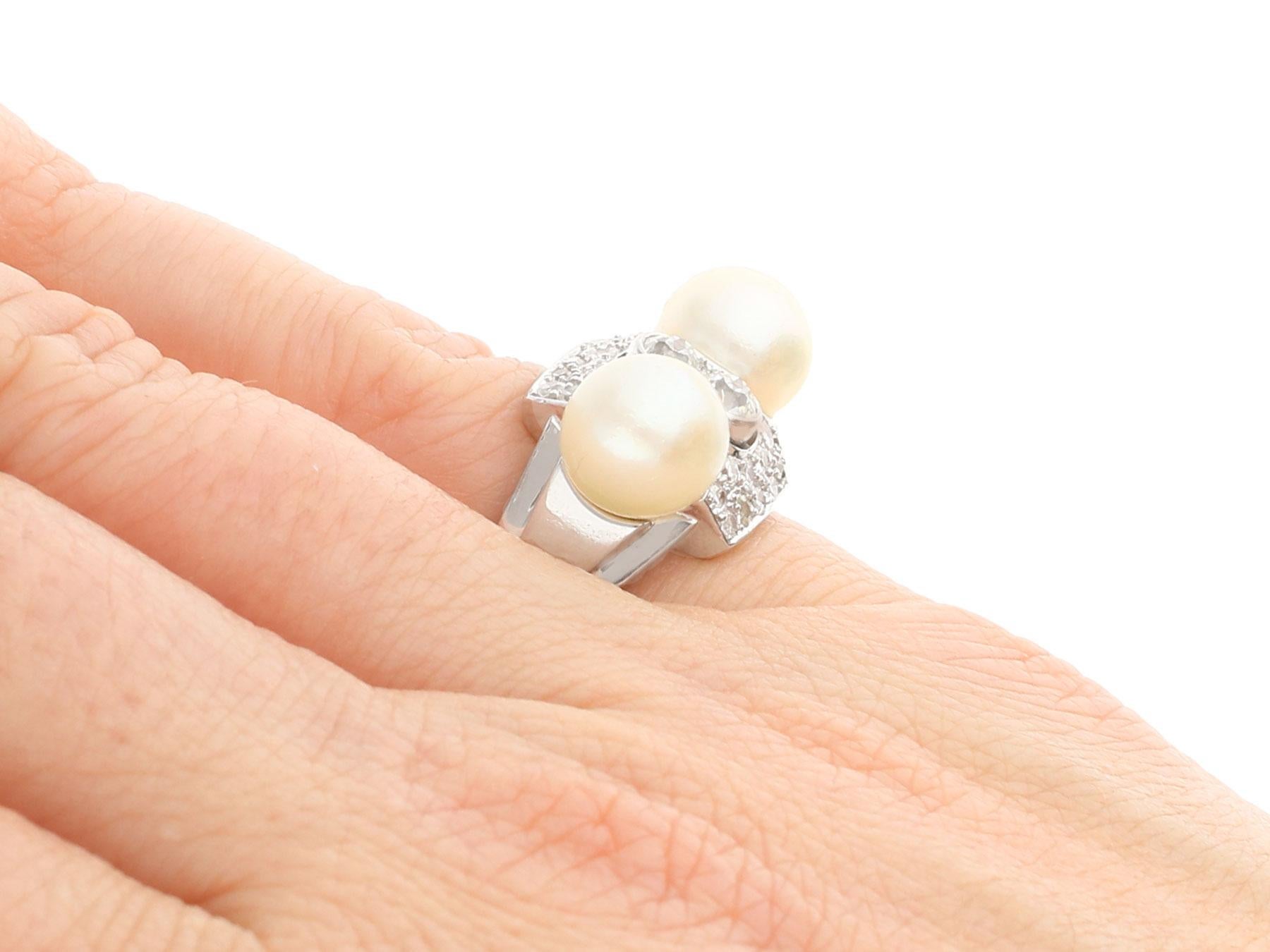 Art Deco Cultured Pearl and Diamond White Gold Cocktail Ring For Sale 2