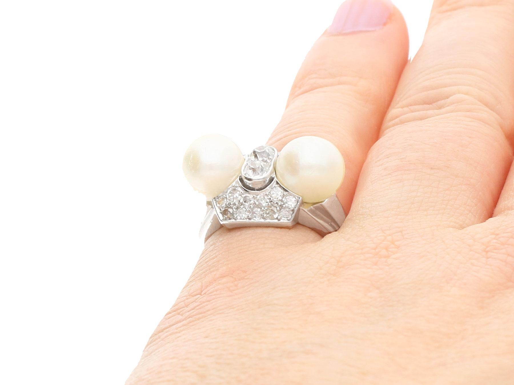 Art Deco Cultured Pearl and Diamond White Gold Cocktail Ring For Sale 3
