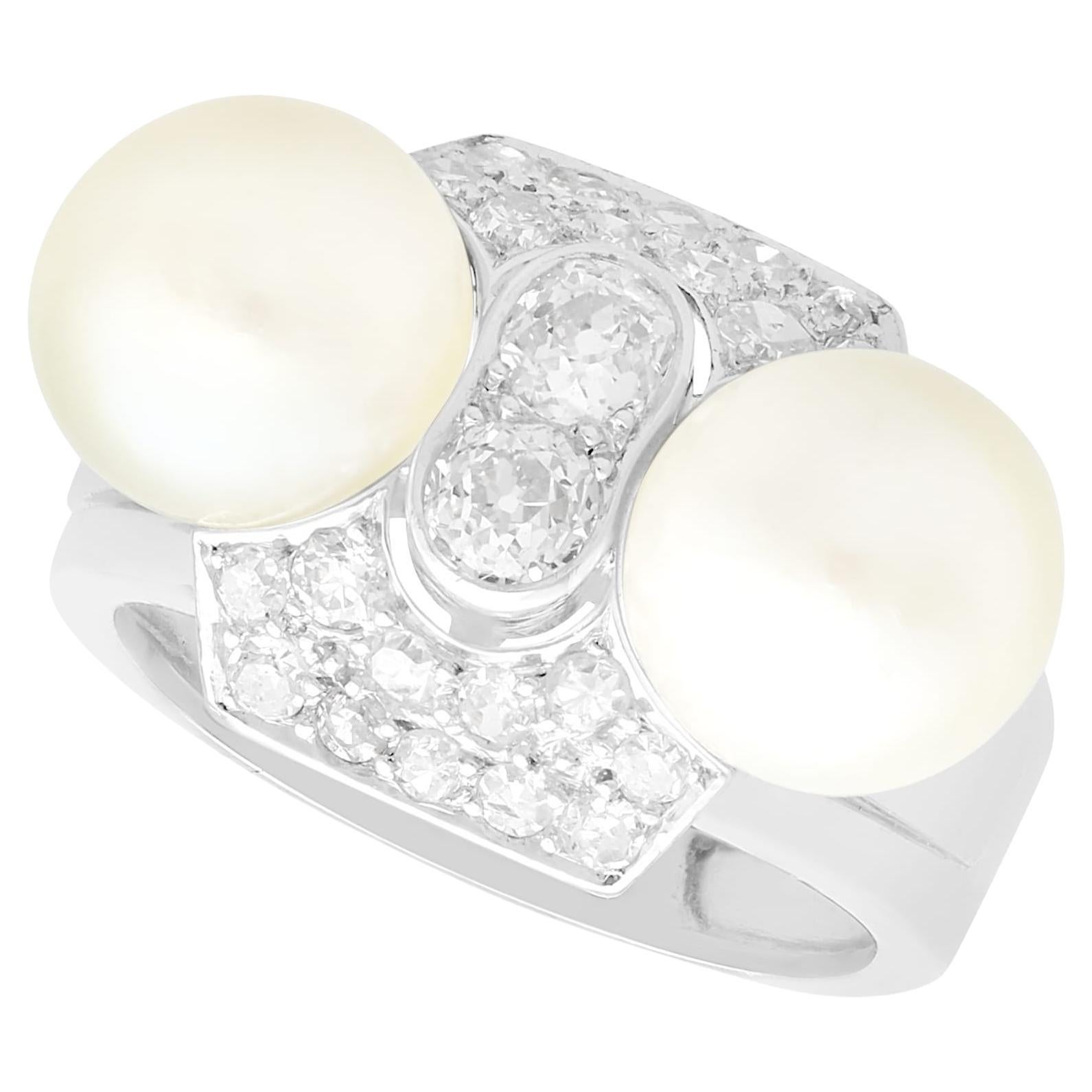Art Deco Cultured Pearl and Diamond White Gold Cocktail Ring For Sale