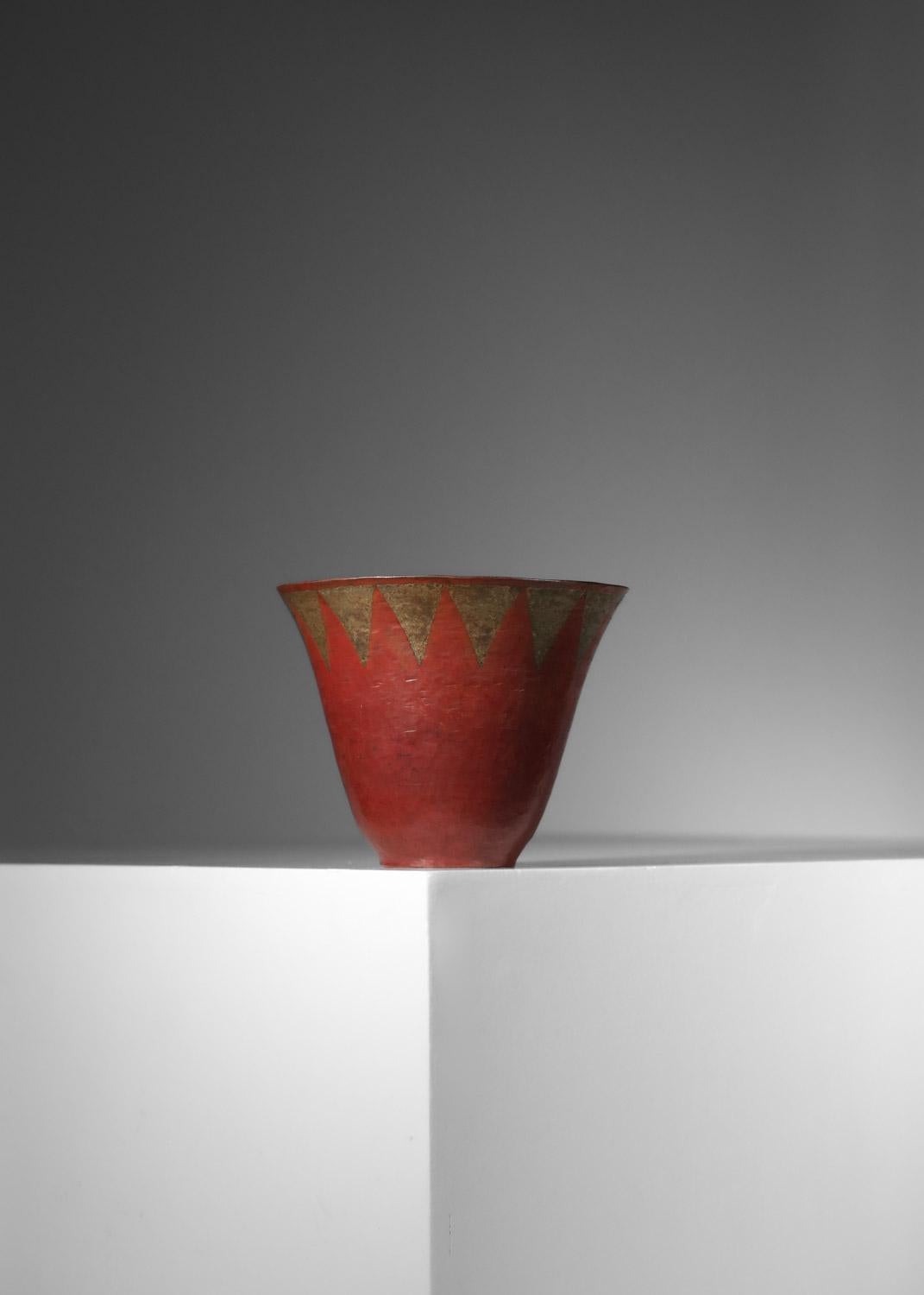 Tazza Art Deco di Claudius Linossier in rame martellato Lione francese Art Deco 1930 in vendita 3