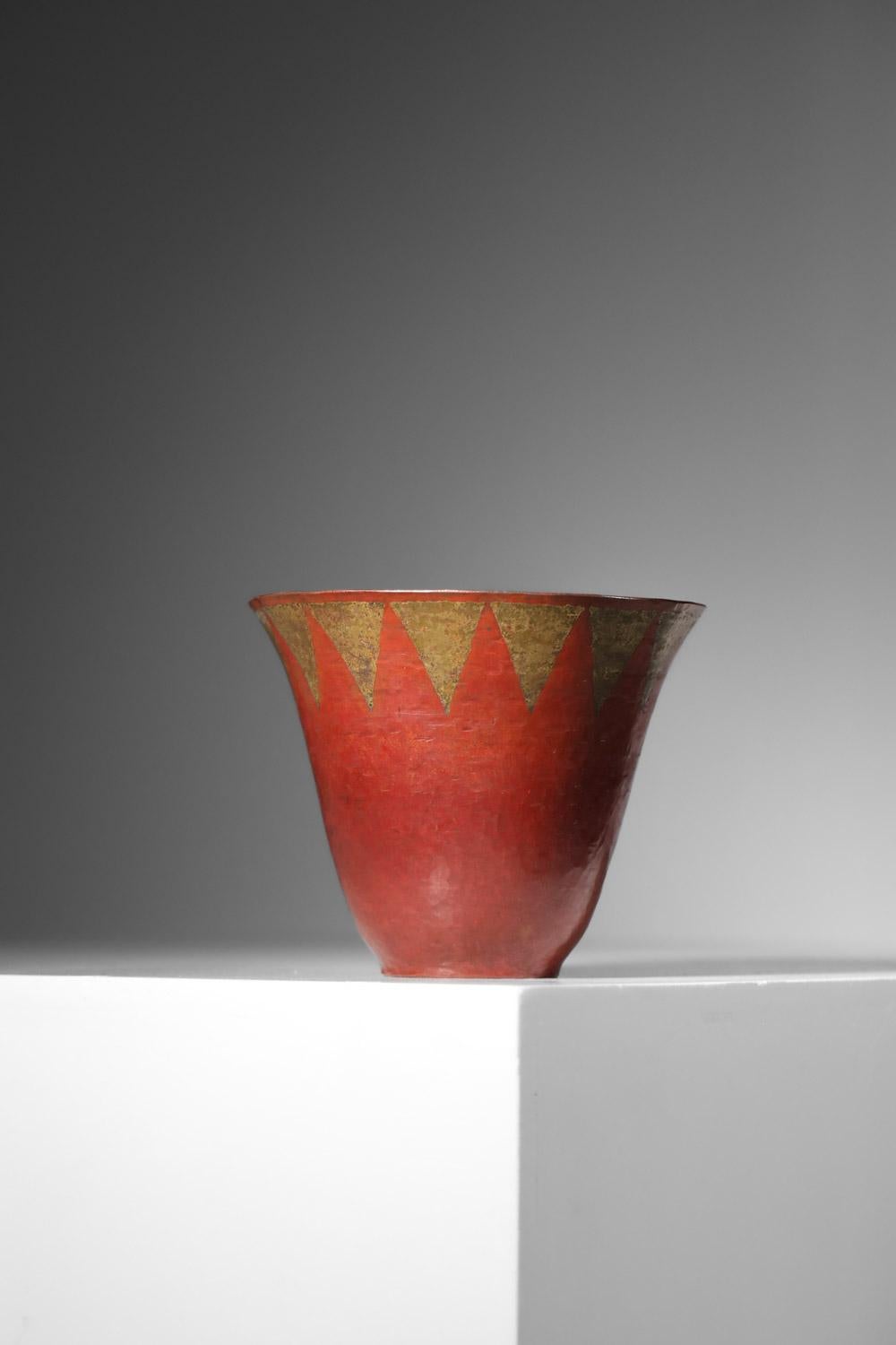 Martellato Tazza Art Deco di Claudius Linossier in rame martellato Lione francese Art Deco 1930 in vendita