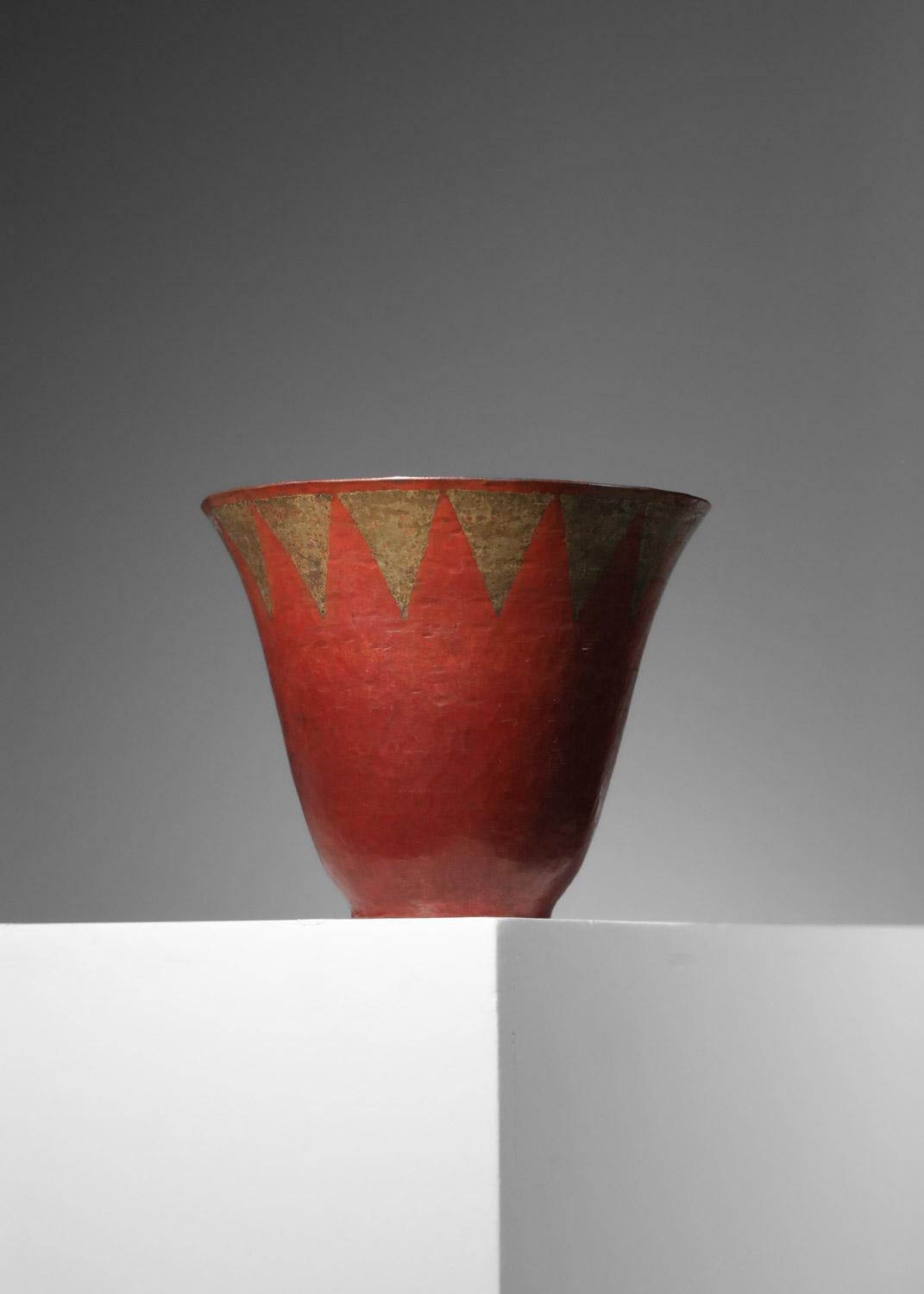 Rame Tazza Art Deco di Claudius Linossier in rame martellato Lione francese Art Deco 1930 in vendita