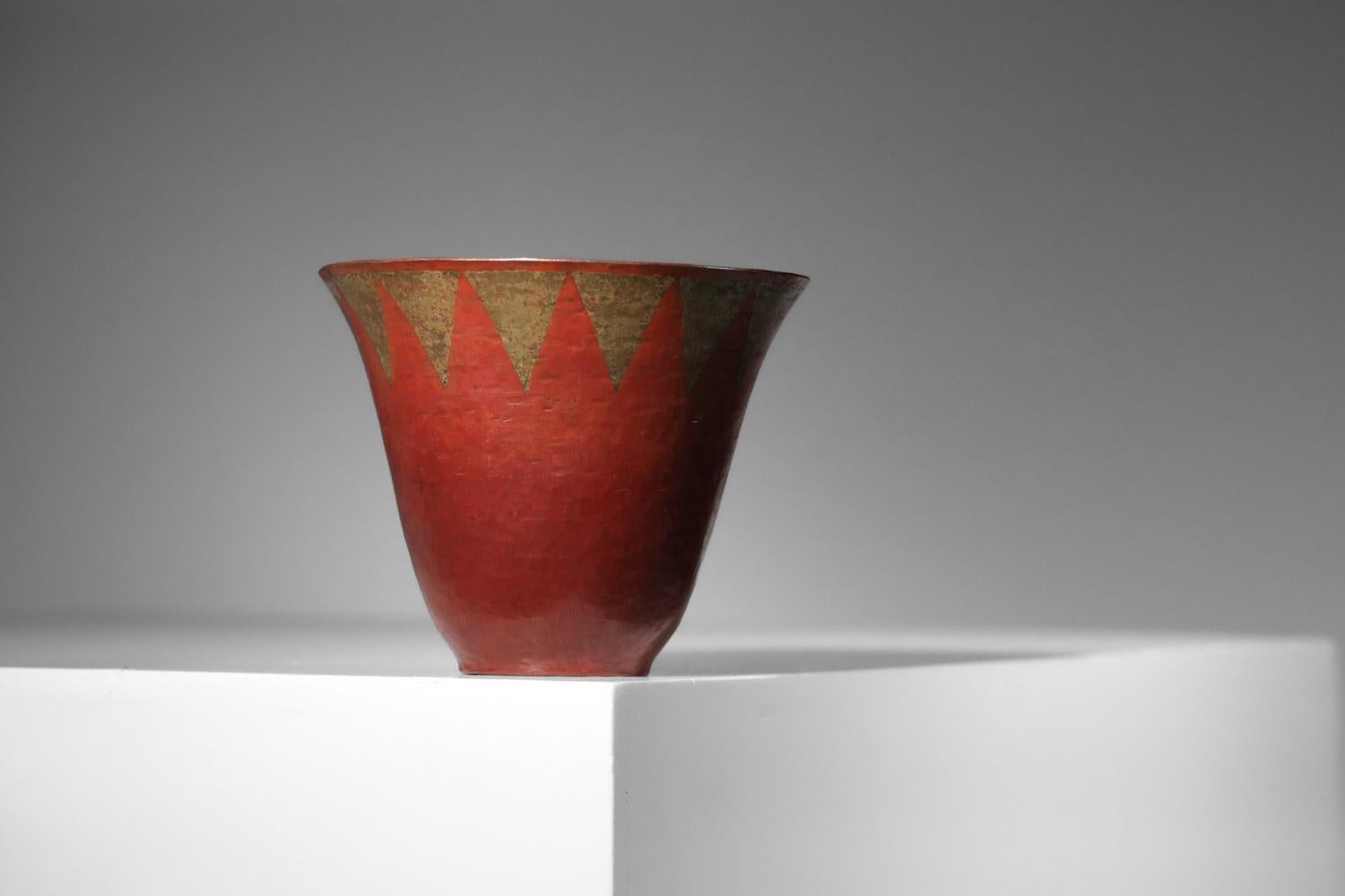 Tazza Art Deco di Claudius Linossier in rame martellato Lione francese Art Deco 1930 in vendita 1