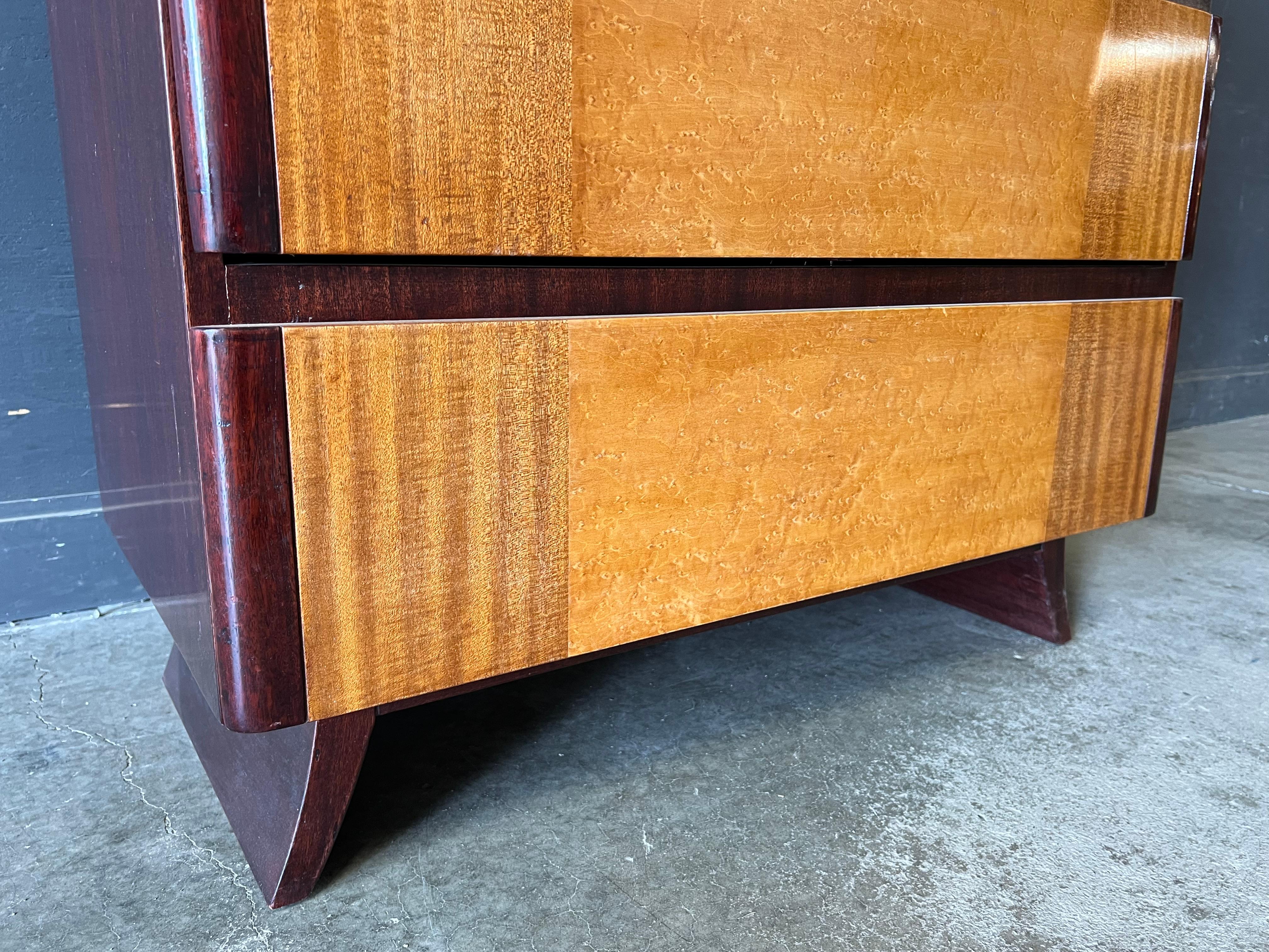 North American Art Deco Curly Maple and Mahogany Dresser by R-Way For Sale