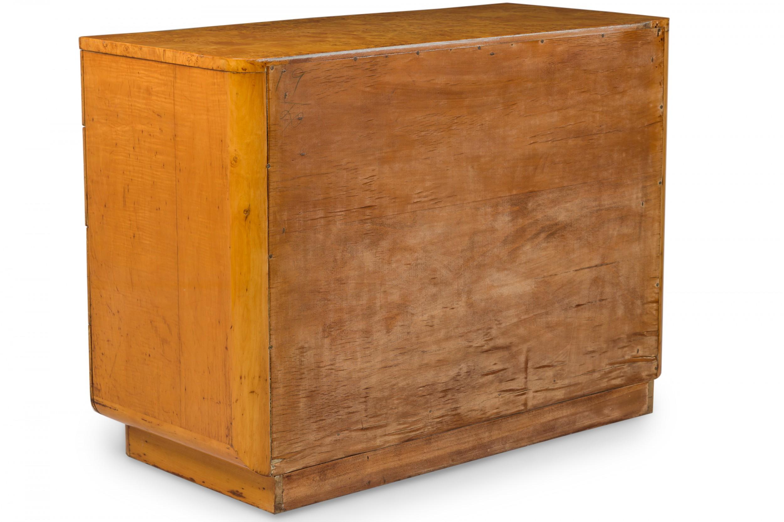 Art Deco Curved and Louvered Front Burled Birch and Bleached Walnut Chest In Good Condition For Sale In New York, NY