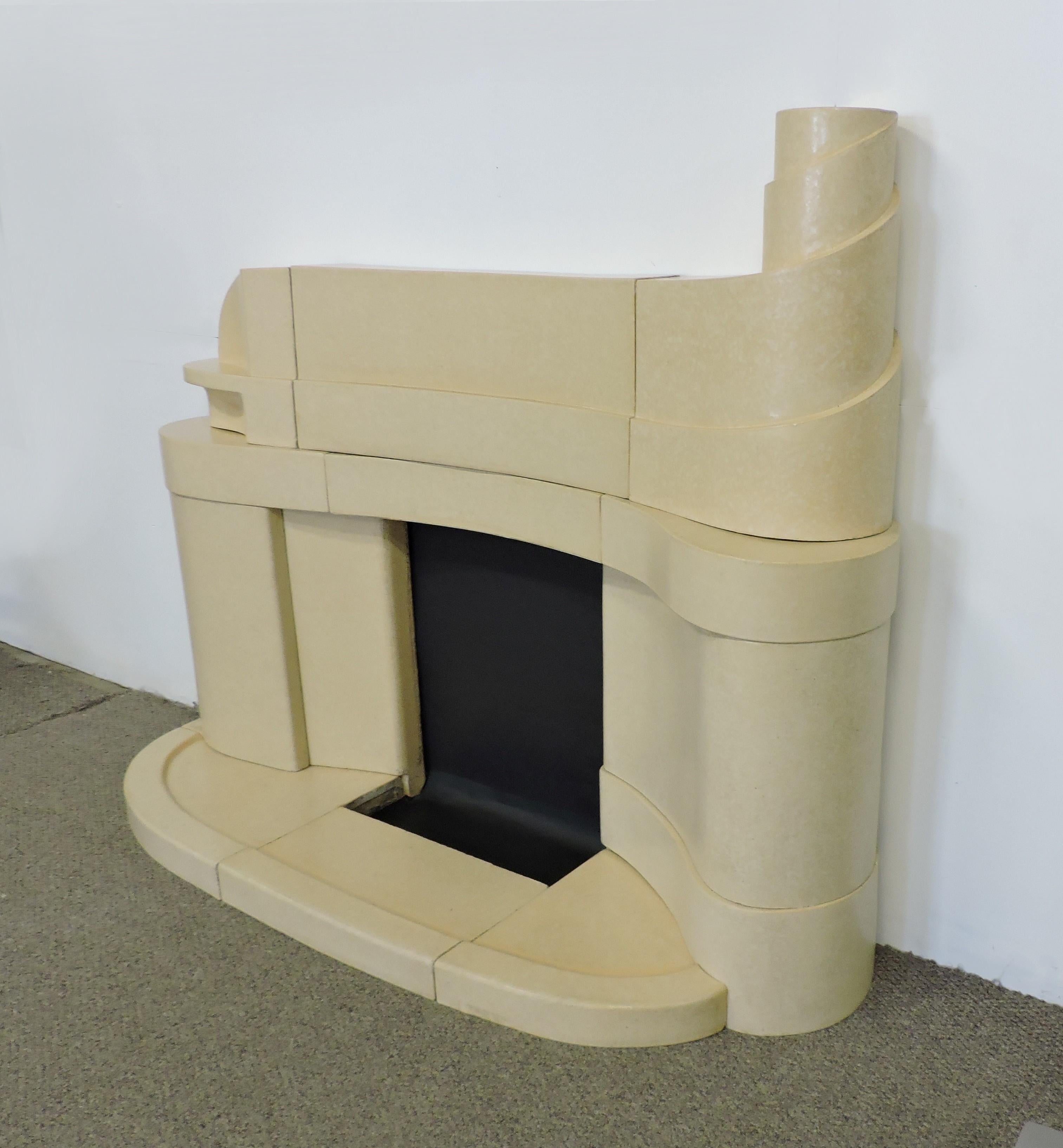 British Art Deco Curved and Wavy Streamline Ceramic Fireplace Mantel Surround