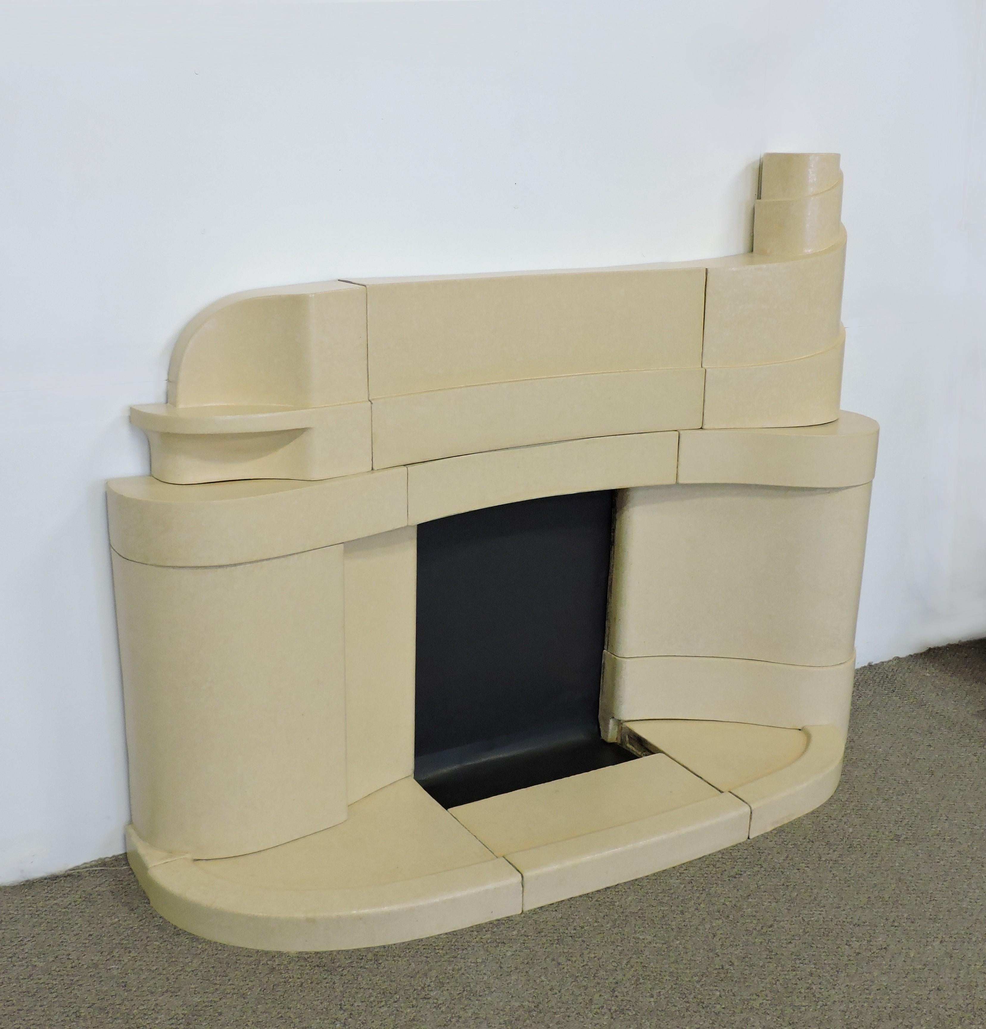 Glazed Art Deco Curved and Wavy Streamline Ceramic Fireplace Mantel Surround