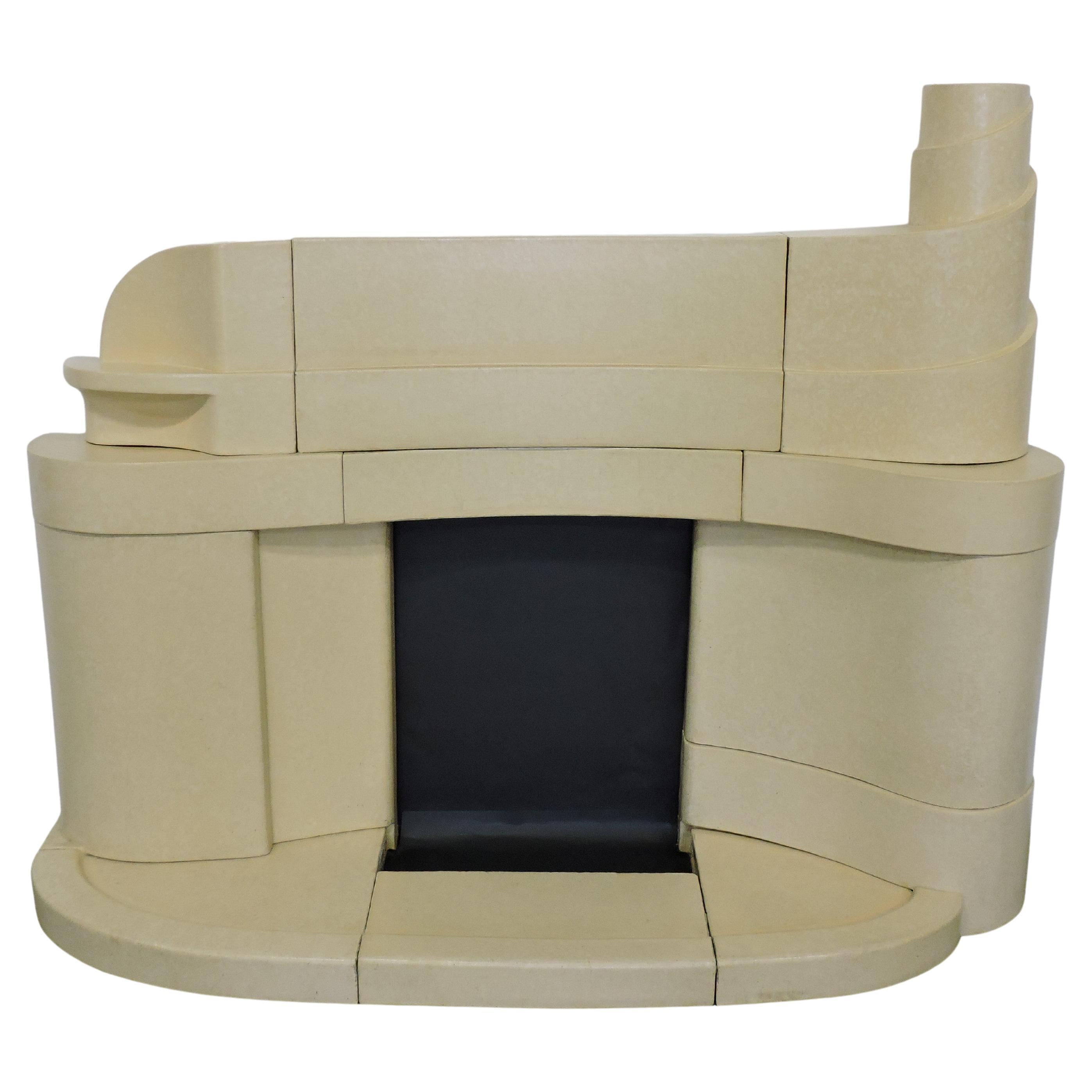 Art Deco Curved and Wavy Streamline Ceramic Fireplace Mantel Surround