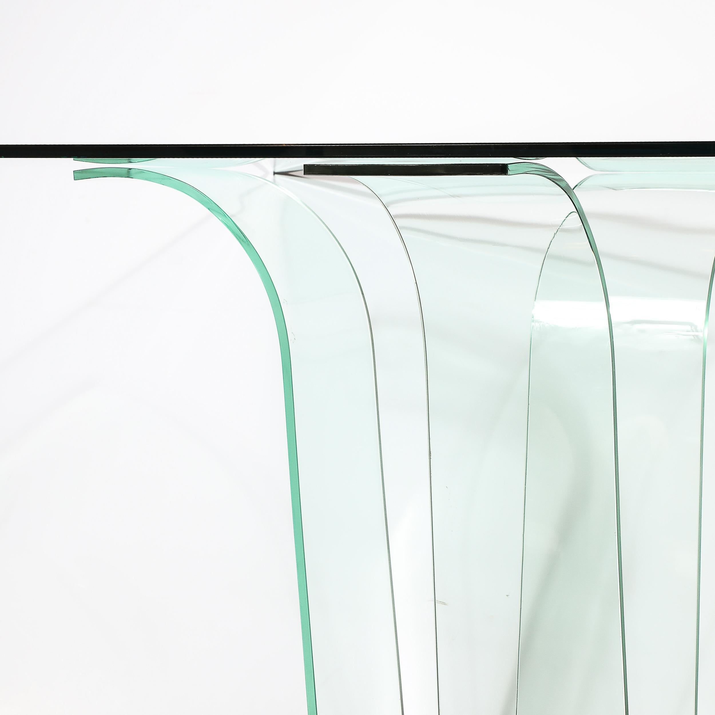 Konsolentisch aus geschwungenem Glas im Art déco-Stil mit schwarz lackiertem Sockel von Modernage im Angebot 5