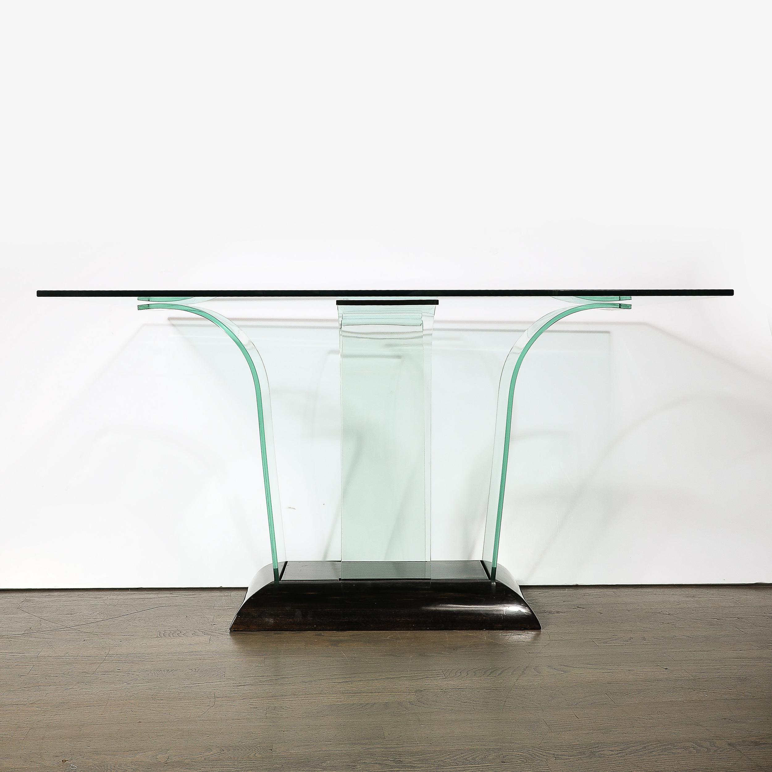 Konsolentisch aus geschwungenem Glas im Art déco-Stil mit schwarz lackiertem Sockel von Modernage im Angebot 6