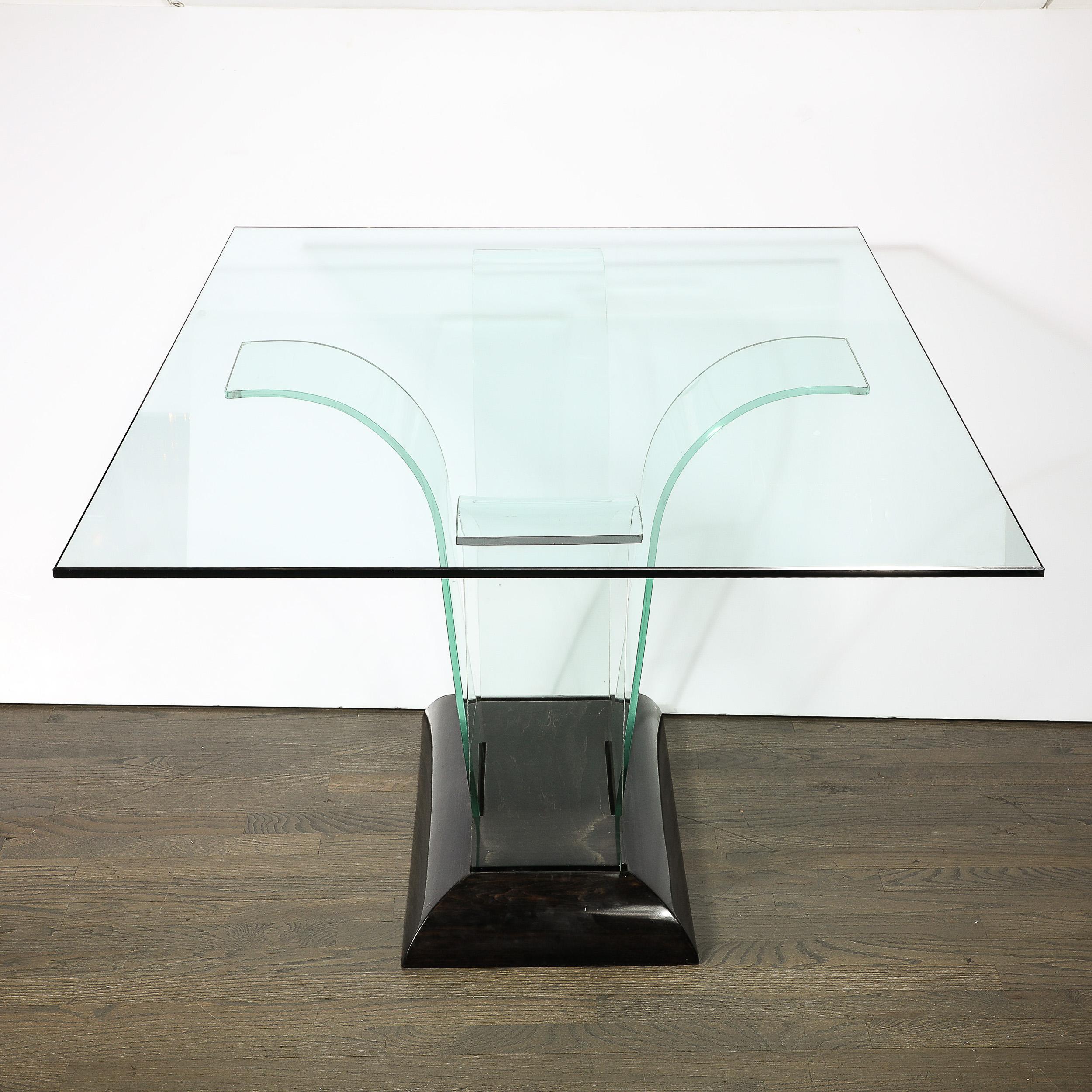 Konsolentisch aus geschwungenem Glas im Art déco-Stil mit schwarz lackiertem Sockel von Modernage im Angebot 8