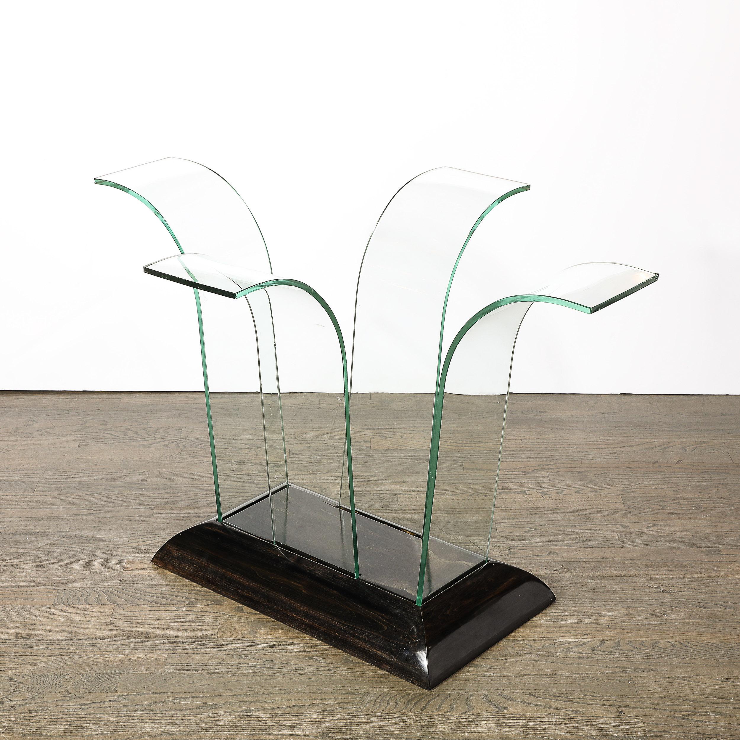Konsolentisch aus geschwungenem Glas im Art déco-Stil mit schwarz lackiertem Sockel von Modernage im Angebot 12