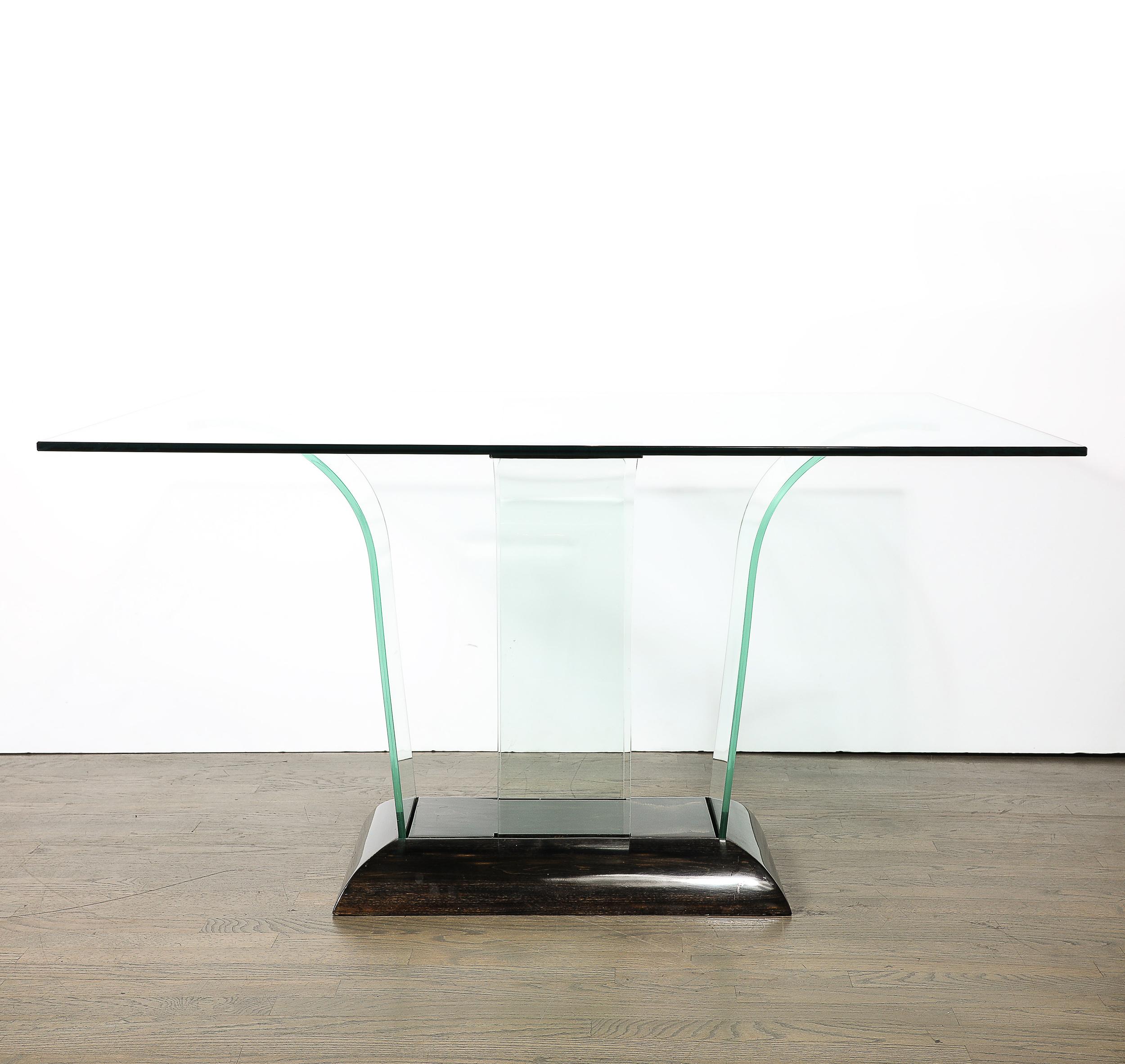Konsolentisch aus geschwungenem Glas im Art déco-Stil mit schwarz lackiertem Sockel von Modernage im Zustand „Hervorragend“ im Angebot in New York, NY