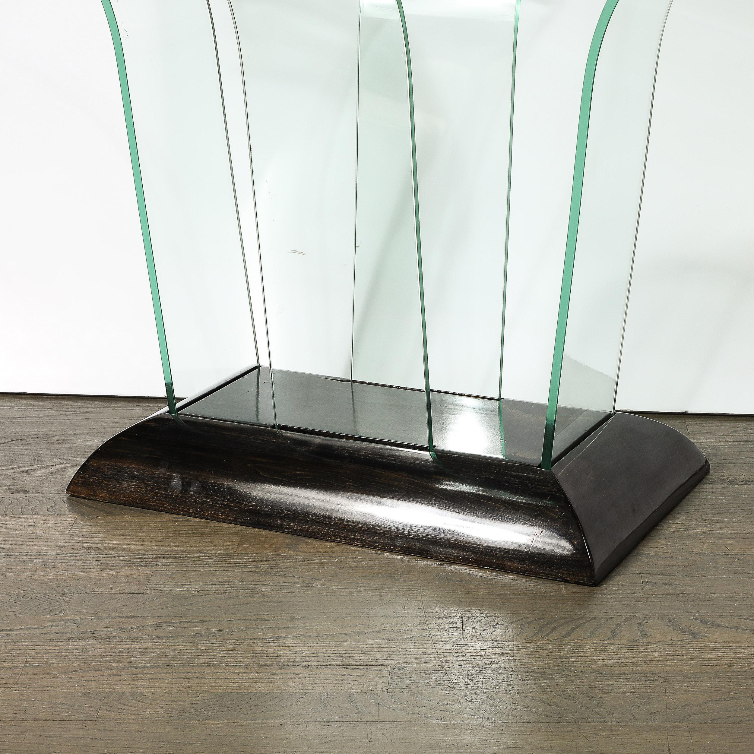 Konsolentisch aus geschwungenem Glas im Art déco-Stil mit schwarz lackiertem Sockel von Modernage im Angebot 2