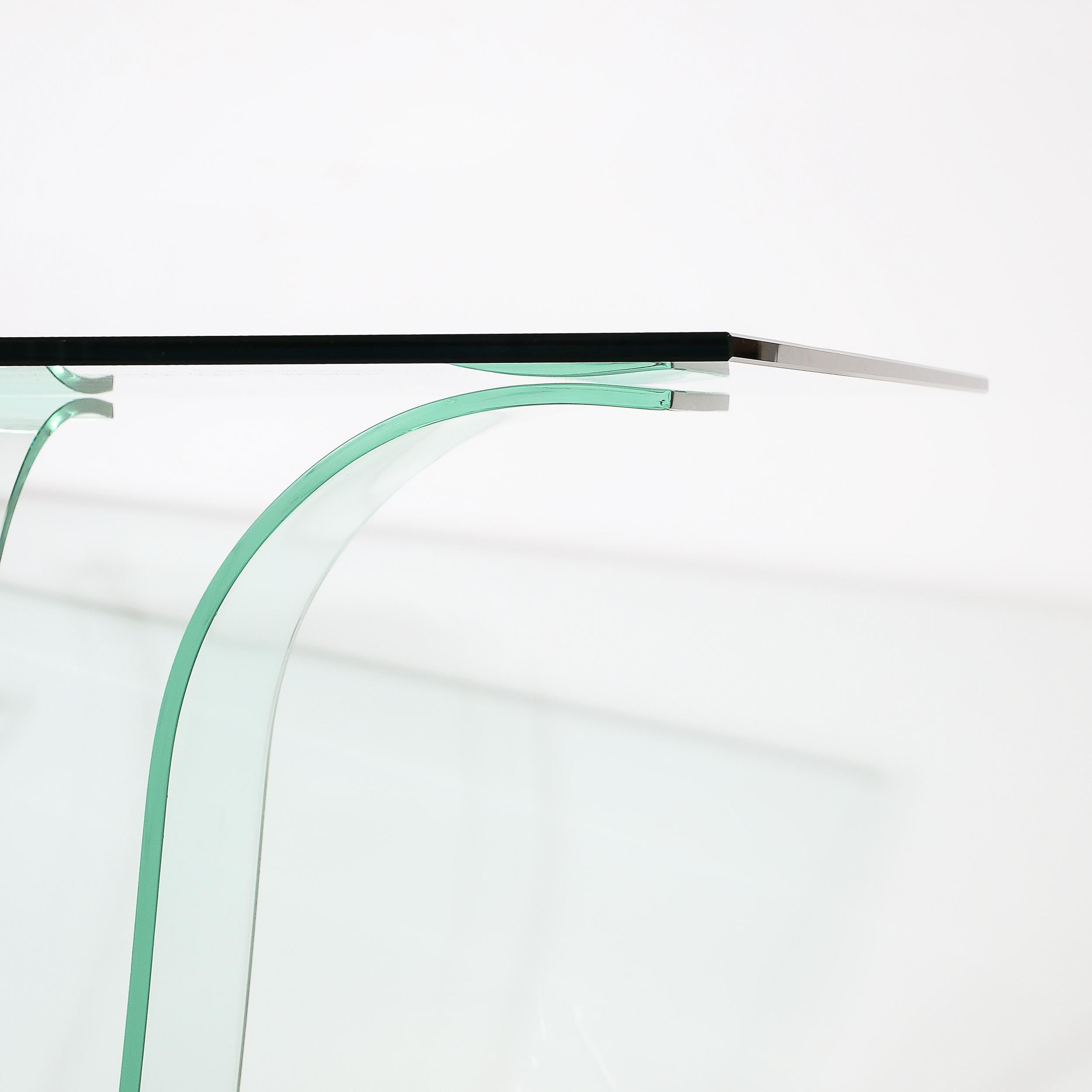 Konsolentisch aus geschwungenem Glas im Art déco-Stil mit schwarz lackiertem Sockel von Modernage im Angebot 4