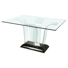 Consola Art Decó de cristal curvado con base lacada en negro by Modernage
