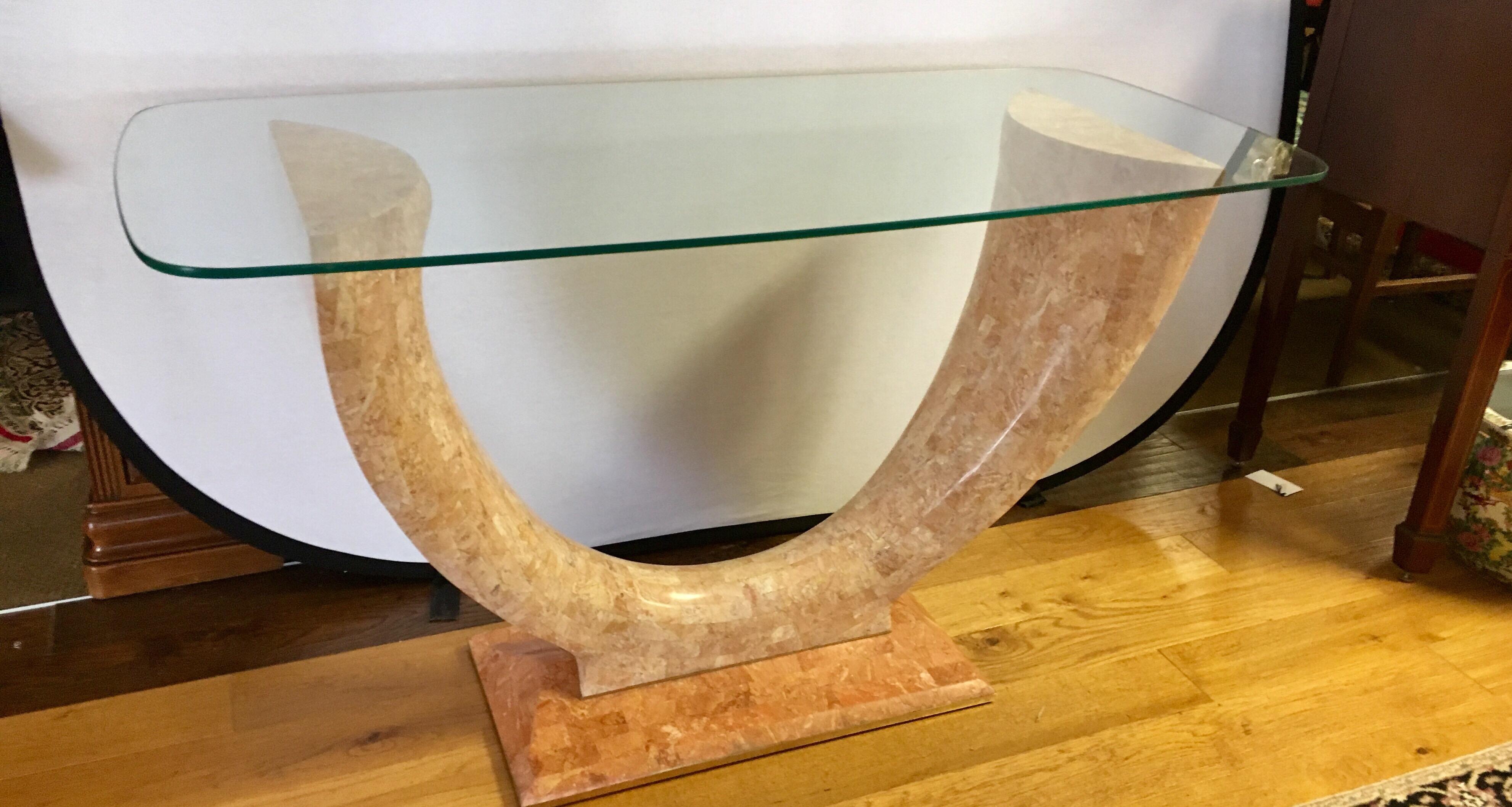  Art Deco Curved Marble Console Table Bar with Glass Top 11