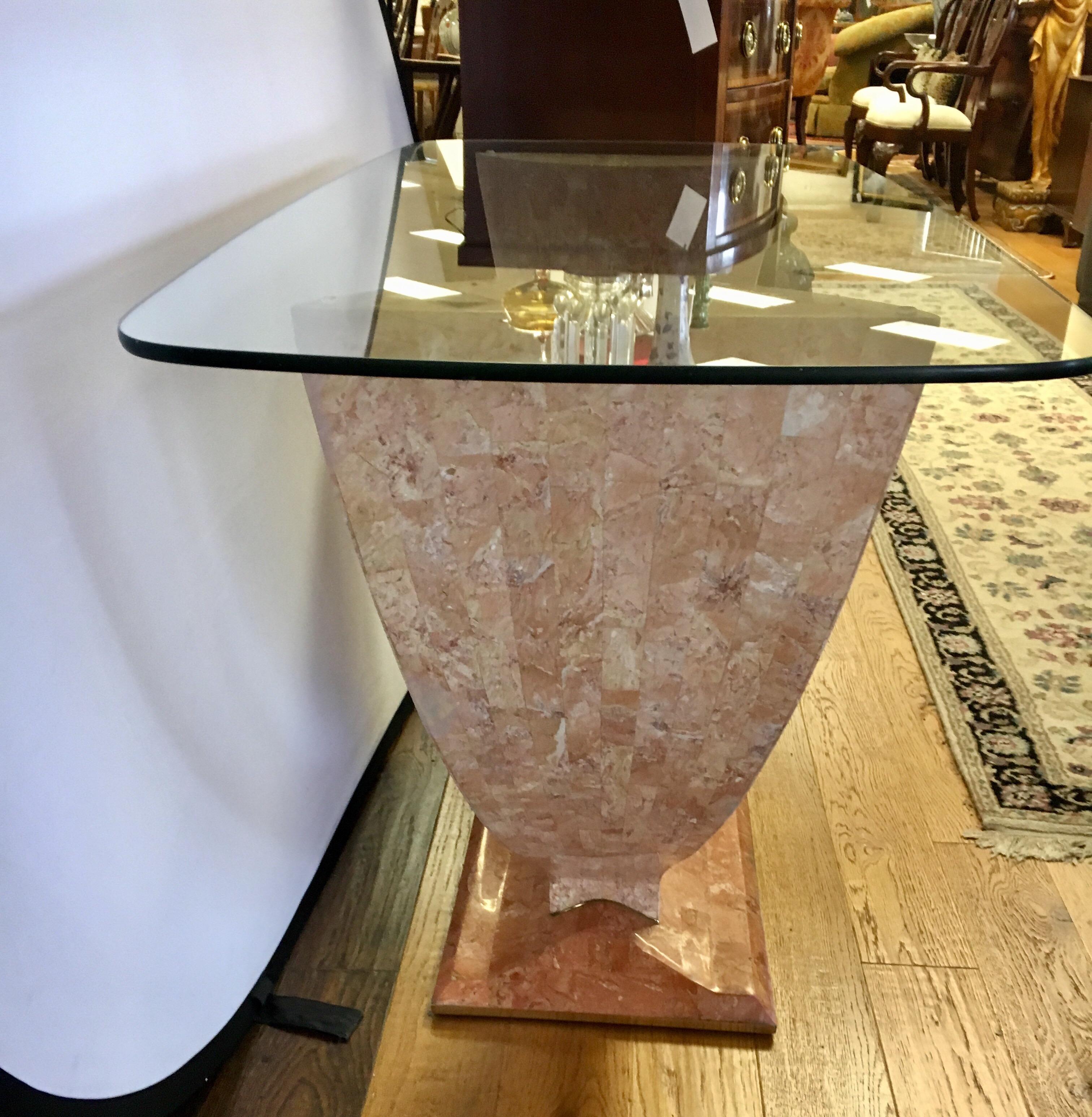  Art Deco Curved Marble Console Table Bar with Glass Top 13