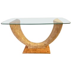  Art Deco Curved Marble Console Table Bar with Glass Top