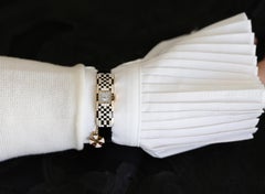 Art Deco Curved Moeris Ladies Сheckered Enamel Watch Box Cross Fob, 1910