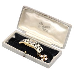 Art Deco Curved Moeris Ladies Сheckered Enamel Watch Box Cross Fob, 1910
