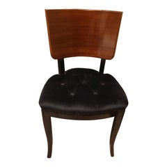 Art Deco Curved Rosewood Back Rest and Black Velvet Chairs, Set of 4