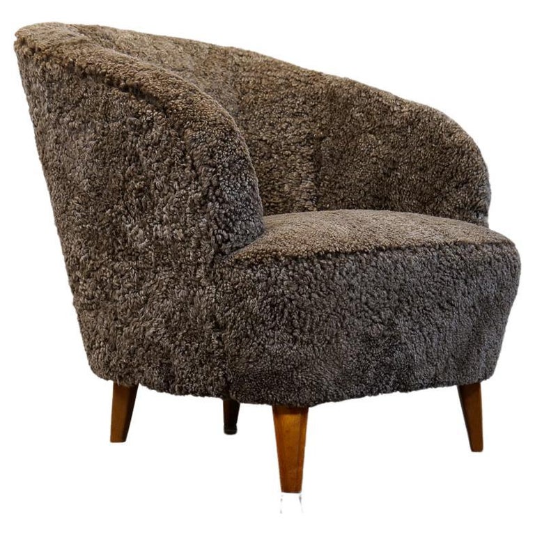 Art Deco Curved Sheepskin "Sahara" Lounge Chair Sweden, 1940s For Sale