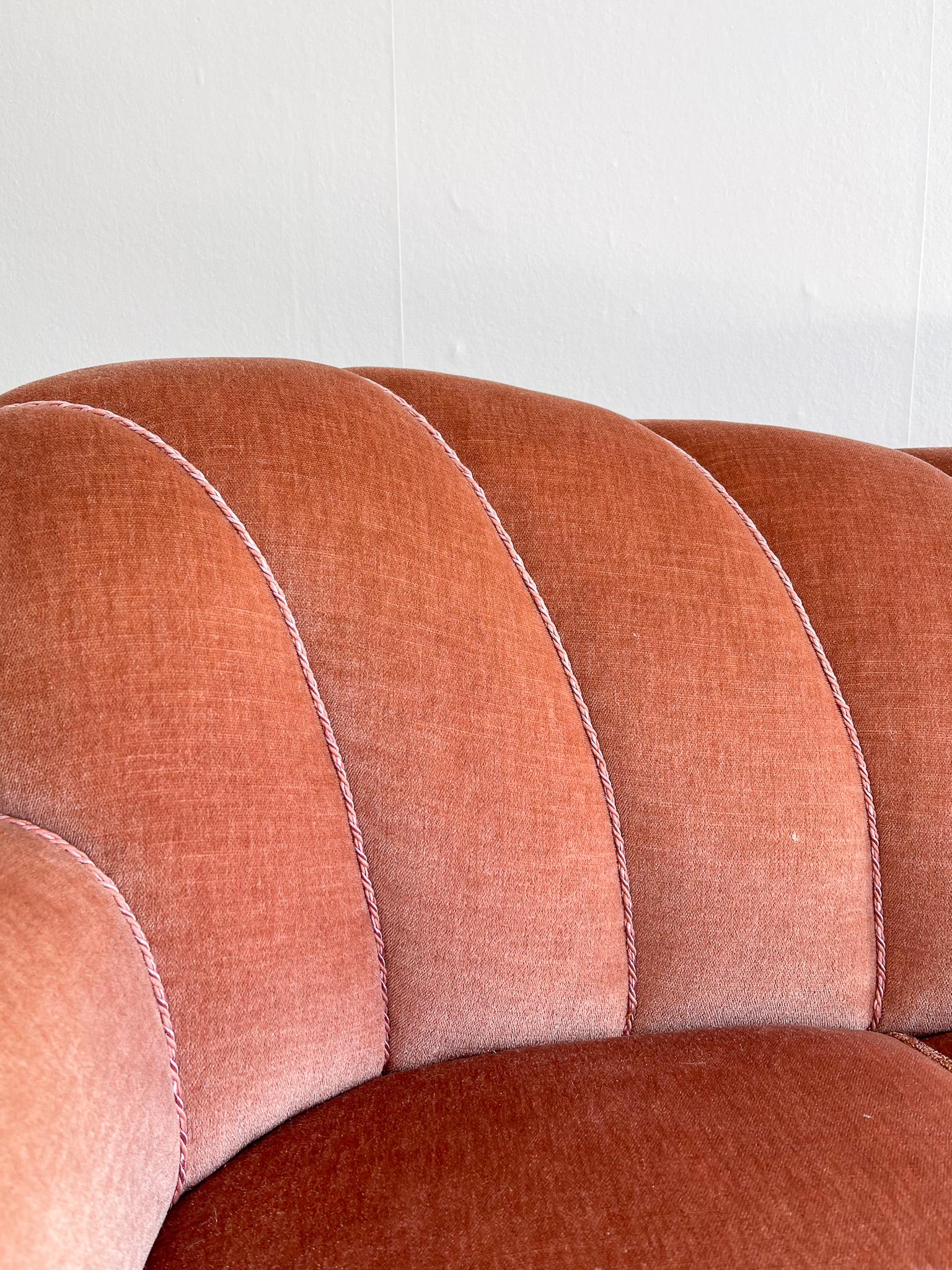 Fabric Art Deco Curved Sofa Sweden, 1930s