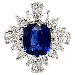 Art Deco Cushion Cut 2.05 Carat Blue Sapphire Diamond Unique Platinum Ring