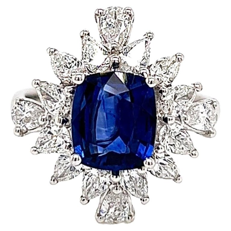 Art Deco Cushion Cut 2.05 Carat Blue Sapphire Diamond Unique Platinum ...