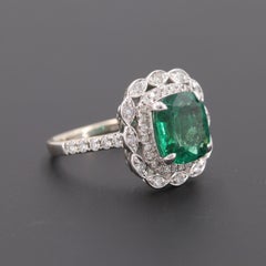 Art Deco 2 CT Natural Cushion Cut Emerald Engagement Ring, Diamond Cocktail Ring