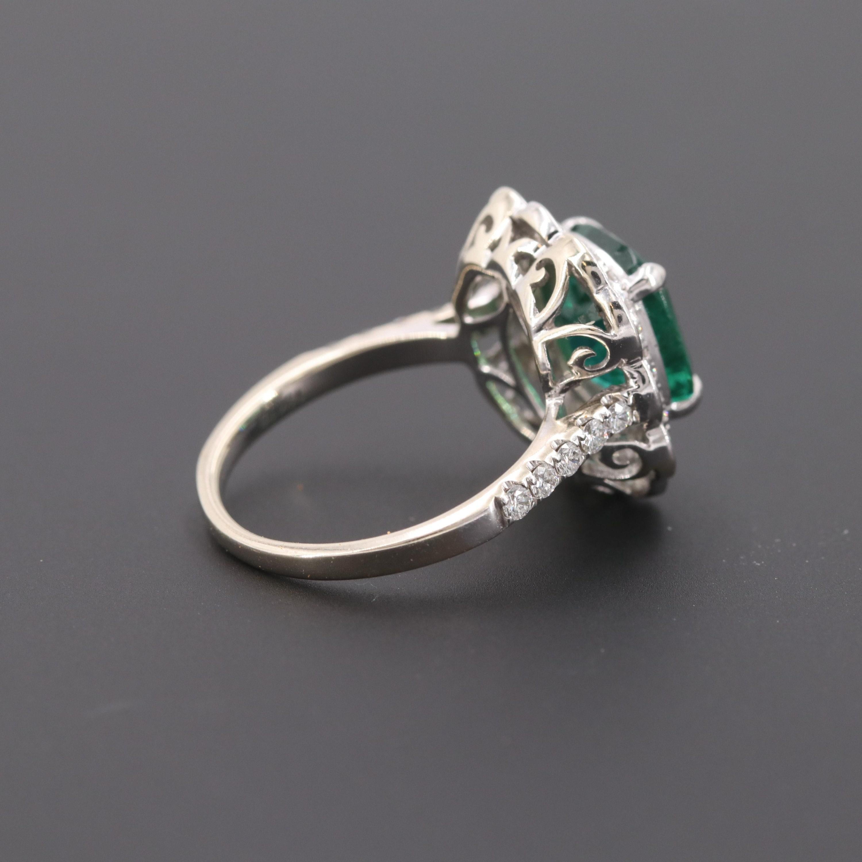 For Sale:  Art Deco 2 CT Natural Cushion Cut Emerald Engagement Ring, Diamond Cocktail Ring 3