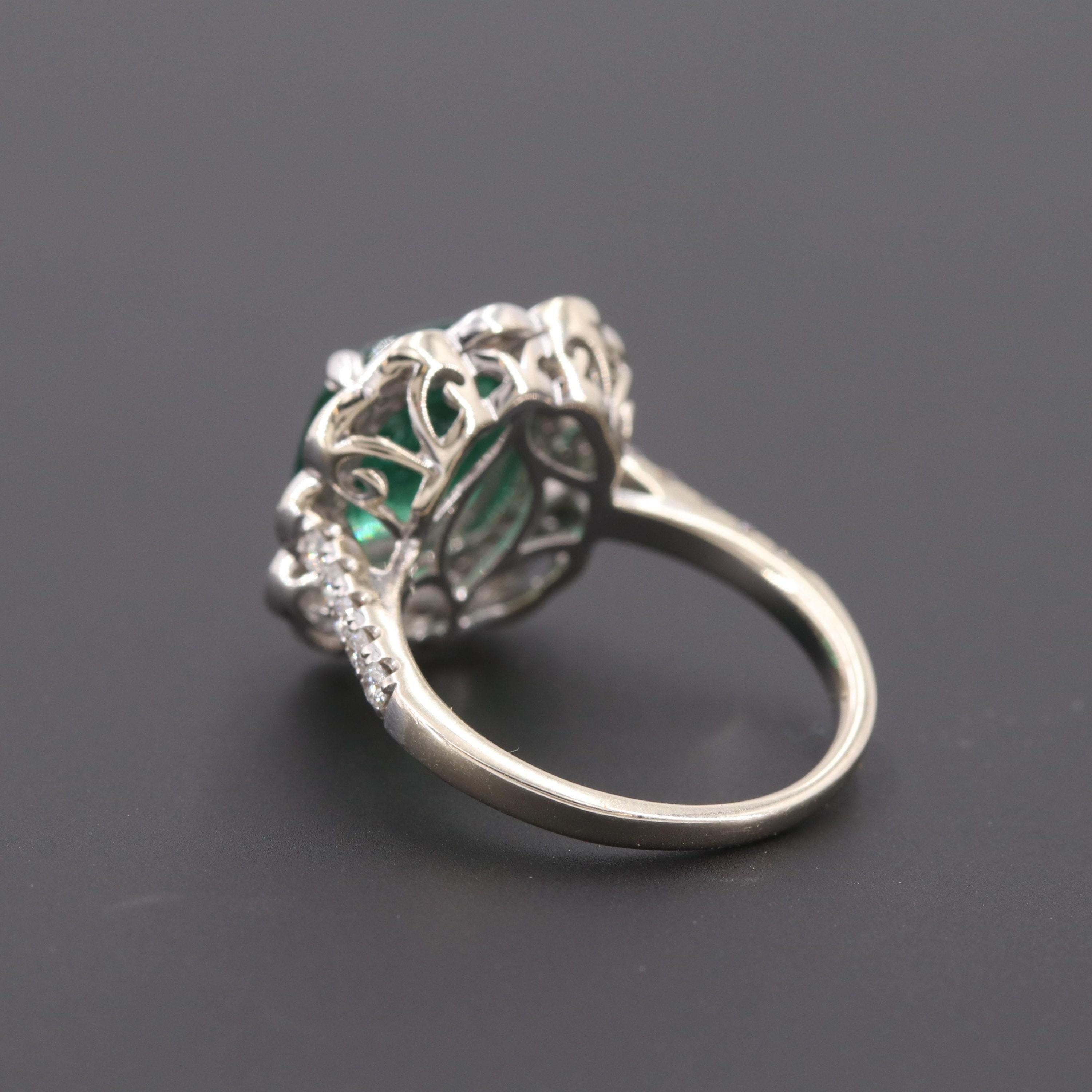 For Sale:  Art Deco 2 CT Natural Cushion Cut Emerald Engagement Ring, Diamond Cocktail Ring 5
