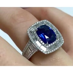 Antique 3 CT Natural Sapphire Diamond Engagement Band in 18K Gold, Cocktail Ring