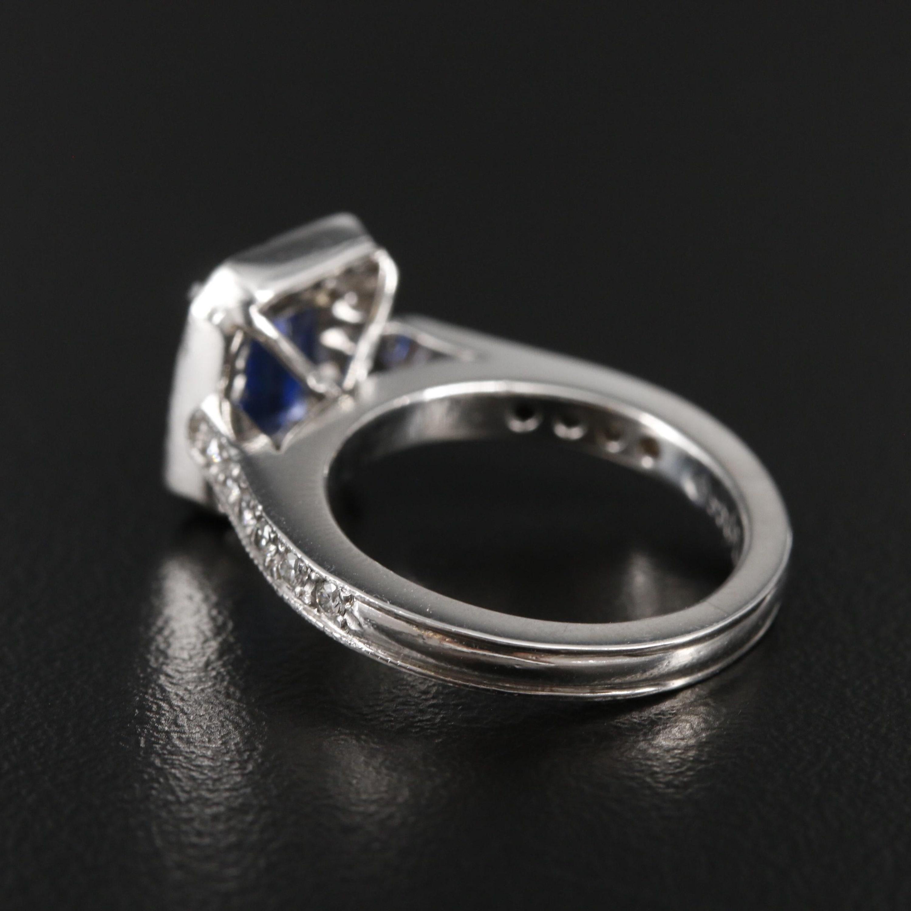 For Sale:  Art Deco Cushion Cut Sapphire Engagement Ring Halo Vintage Diamond Wedding Ring  3